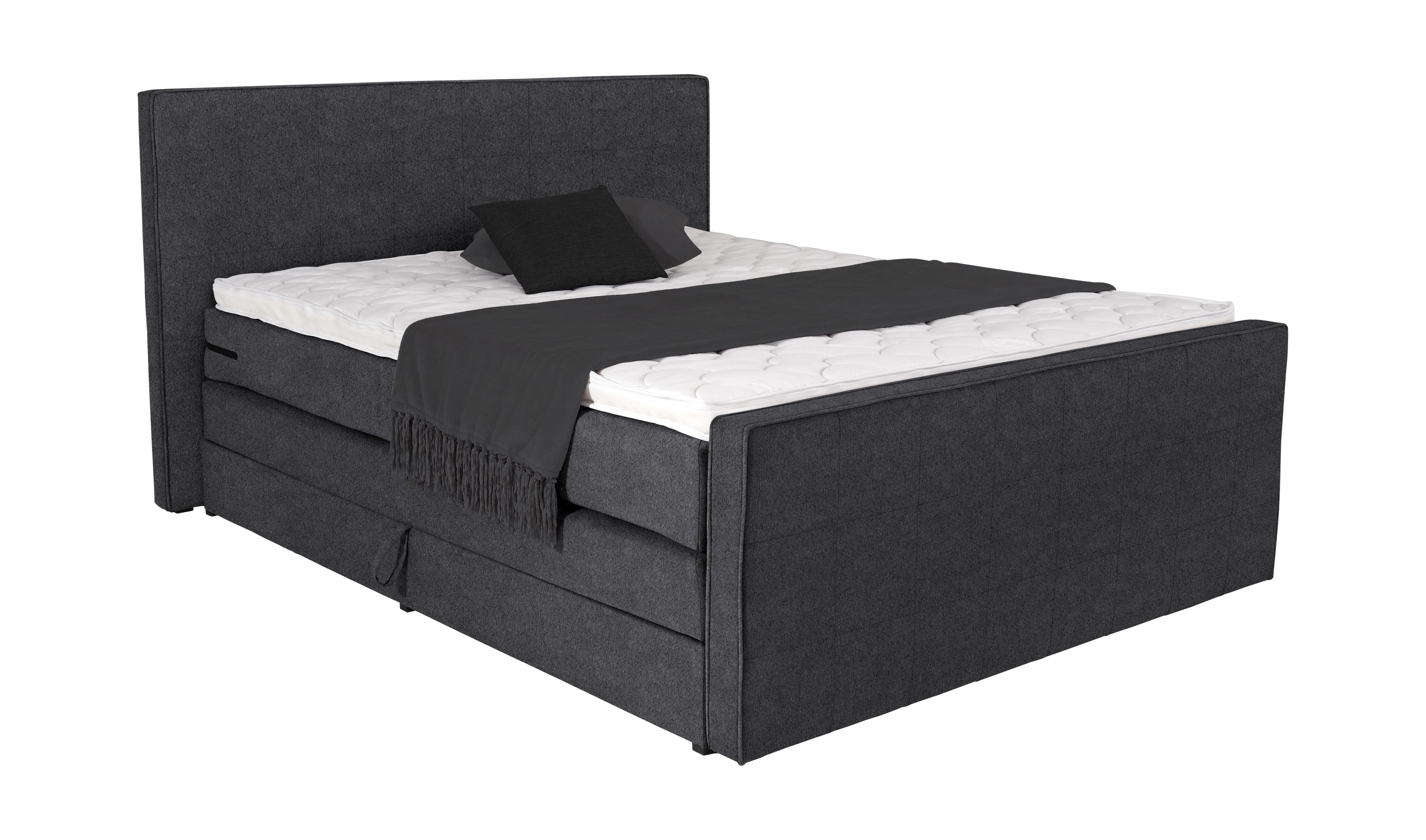 Boxspringbett Naomi 160x200cm Darkgrey - Dunkelgrau/Schwarz, KONVENTIONELL, Holz/Holzwerkstoff (160/200cm)