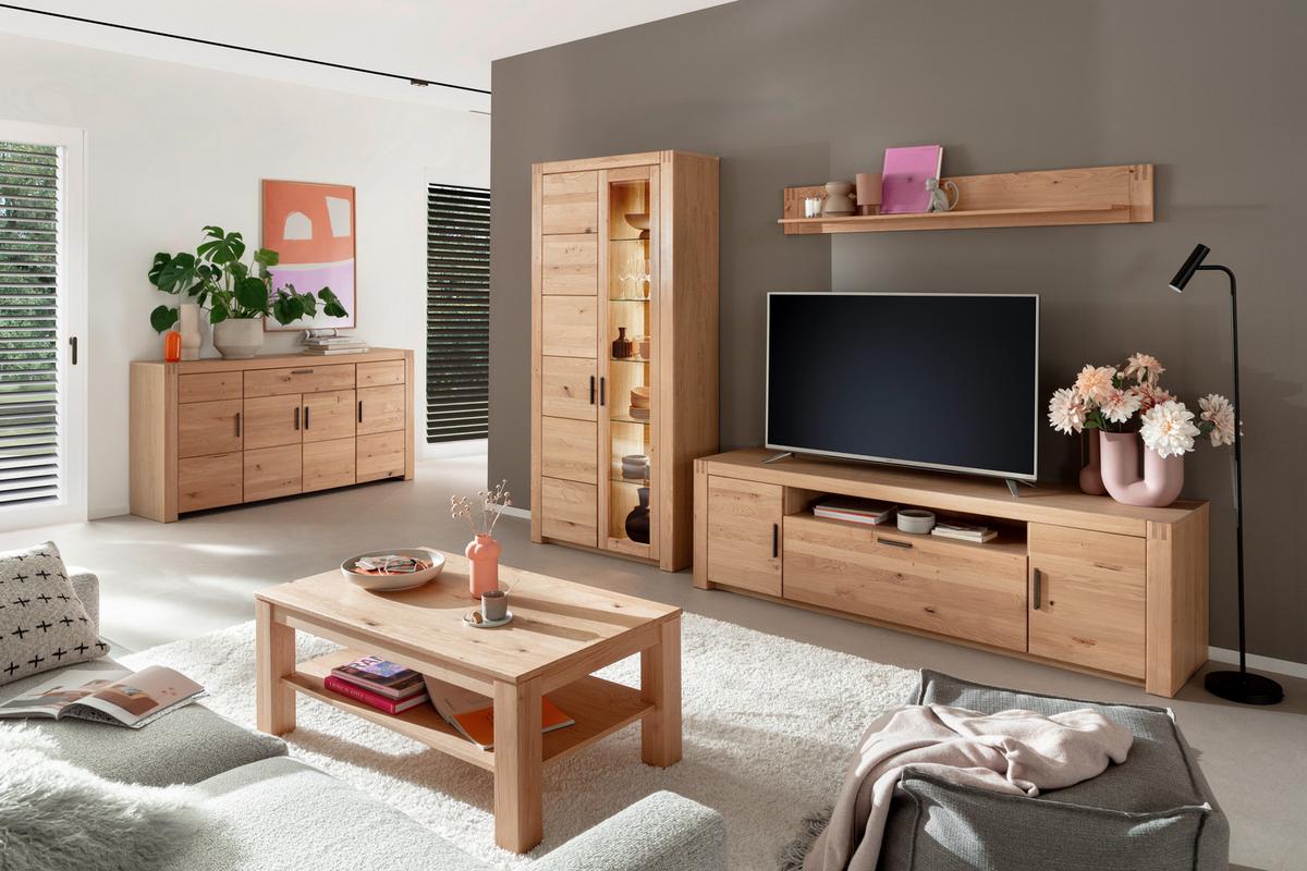 Wohnwand Prag - Eichefarben, Design, Glas/Holz (283/203/50cm) - Livetastic