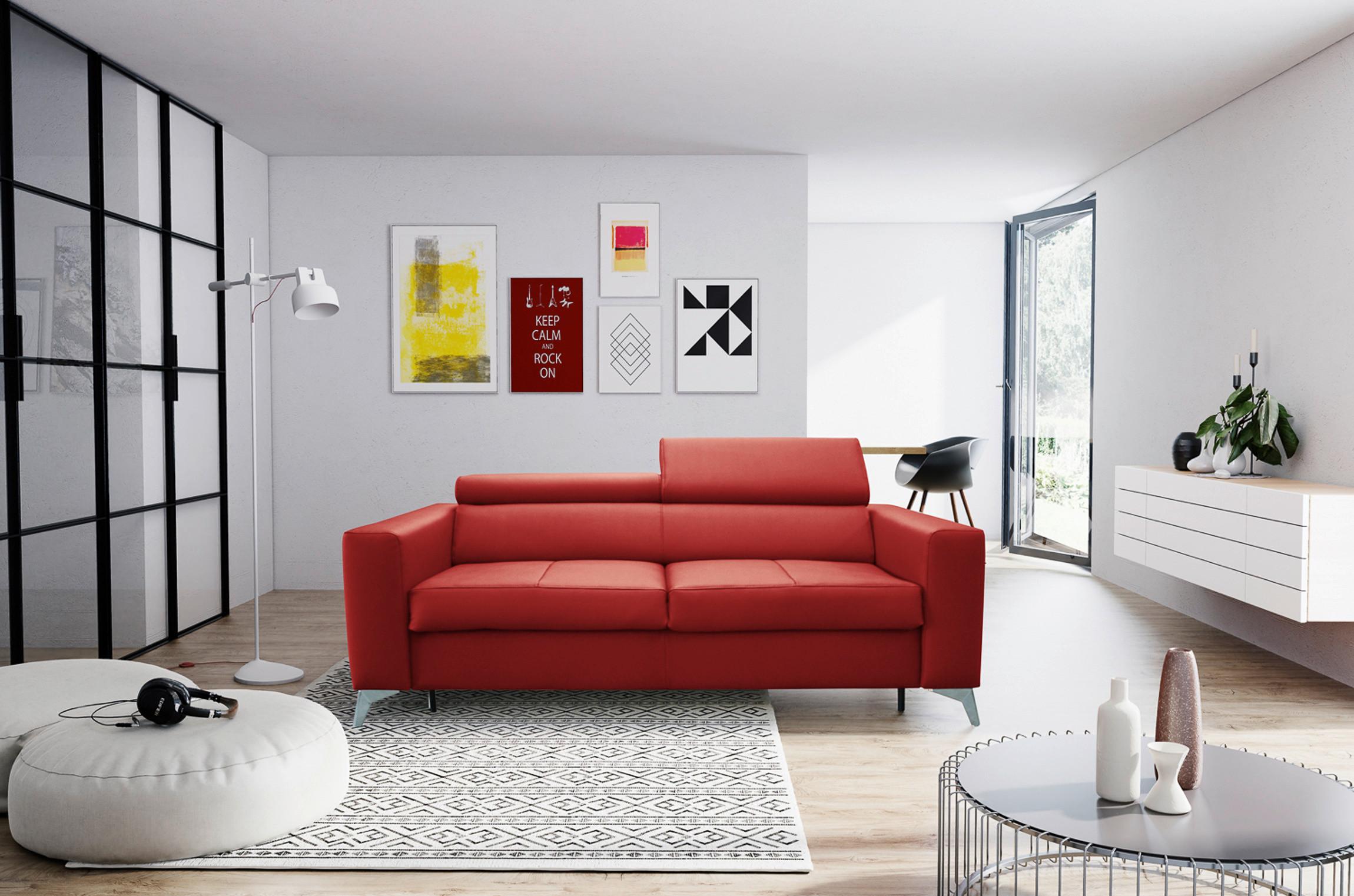 Schlafsofa Mondo, Rot B: 206 Cm - Silberfarben/Rot, Design, Leder/Textil (206/95/101cm) - Livetastic