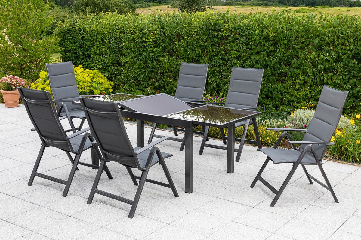 Gartentisch Ausziehbar Metall L 180 Cm - Graphitfarben/Braun, MODERN, Glas/Metall (180/100/75cm) - Gardenson