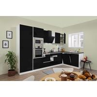 Küchenzeile Premium M. Geräten 345 Cm Weiß/schwarz Hochglanz - Schwarz/Weiß, MODERN, Holzwerkstoff (345/172cm) - Respekta