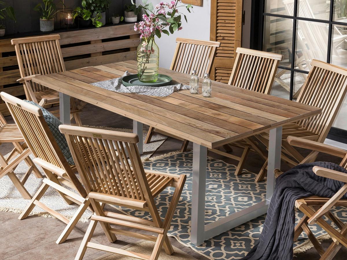 Esstisch Silber/naturfarben L: 220cm - Silberfarben/Naturfarben, Design, Holz/Metall (220/100/77cm) - Livetastic