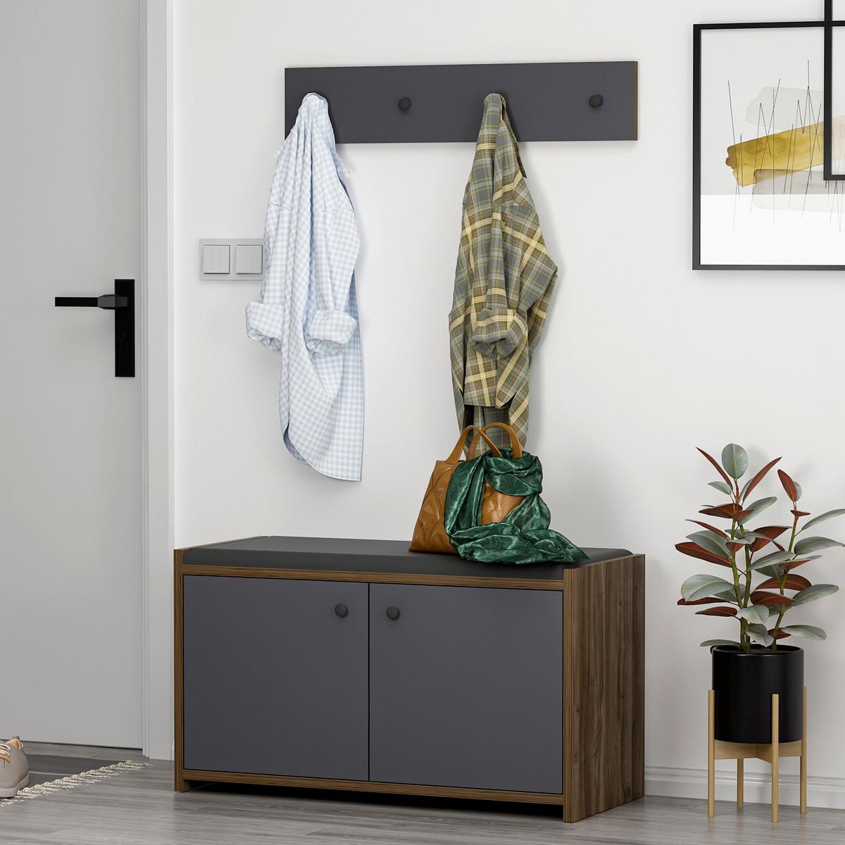 Garderobe Zen 2-teilig Antharazit B: 80 Cm - Anthrazit, Design, Holzwerkstoff (80/45/35cm) - Livetastic