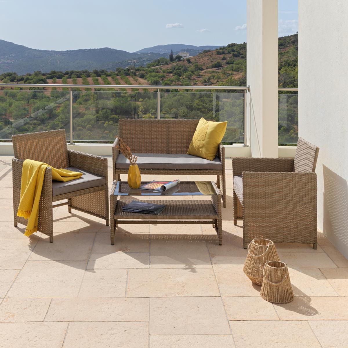 TERASOVÁ SEDACÍ SOUPRAVA CASABLANCA - černá/hnědá, Moderní, kov/textil - Mömax