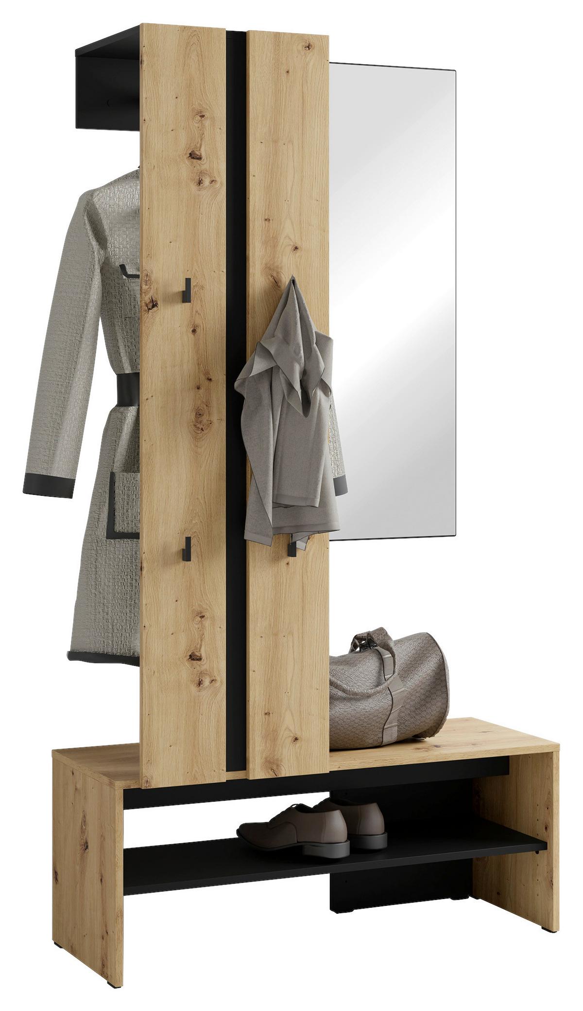 Garderobe Nante Set Eiche Artisan/Schwarz B: 100cm - Schwarz/Eiche Artisan, Design, Holzwerkstoff (100/186/40cm) - MID.YOU