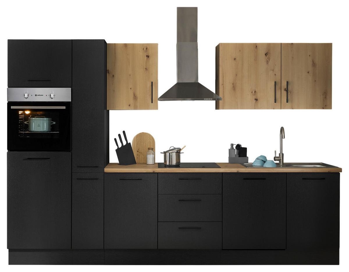 Küchenblock Turin Schwarz/eiche Dekor B: 310 Cm - Schwarz/Eiche Artisan, Basics, Holzwerkstoff (310cm) - MID.YOU