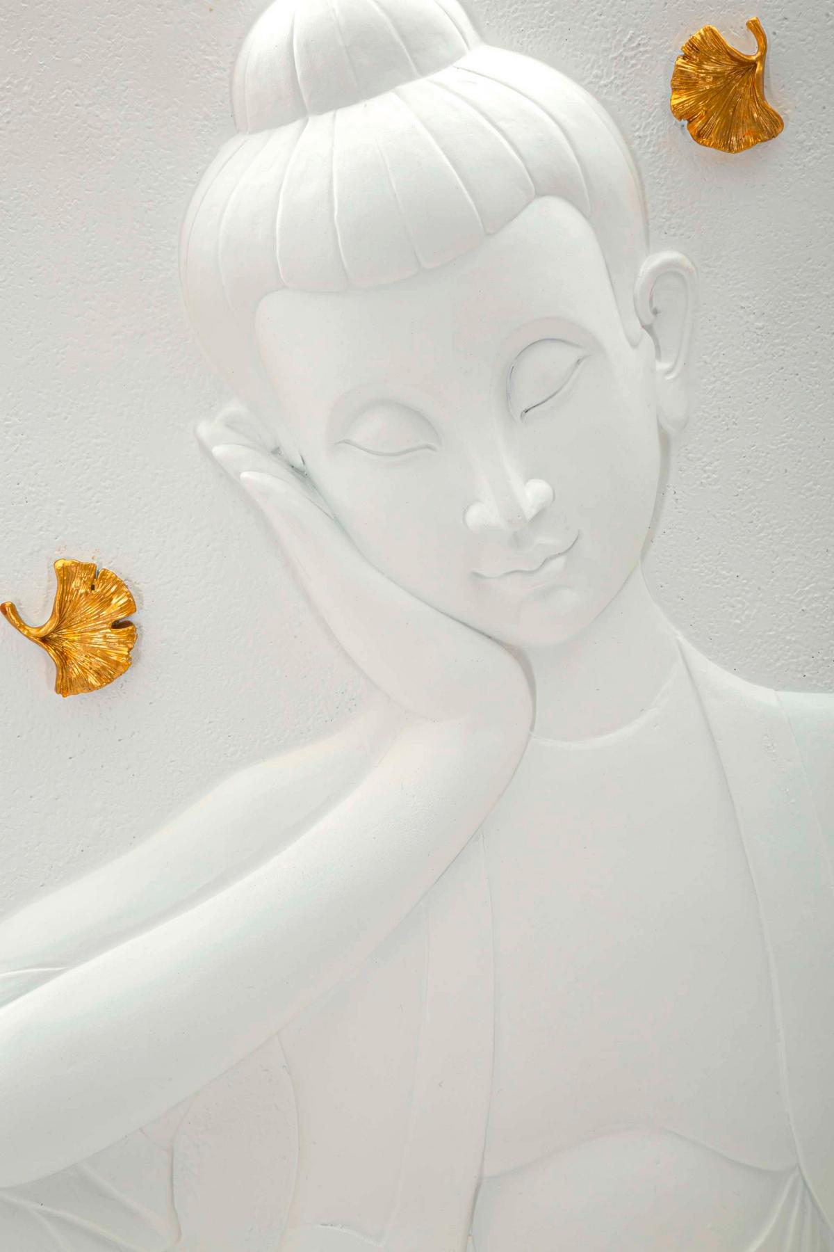 Wanddeko Buddha Goldfarben, Weiß B: 46 Cm - Basics, Kunststoff (46/55.5/5.70cm)