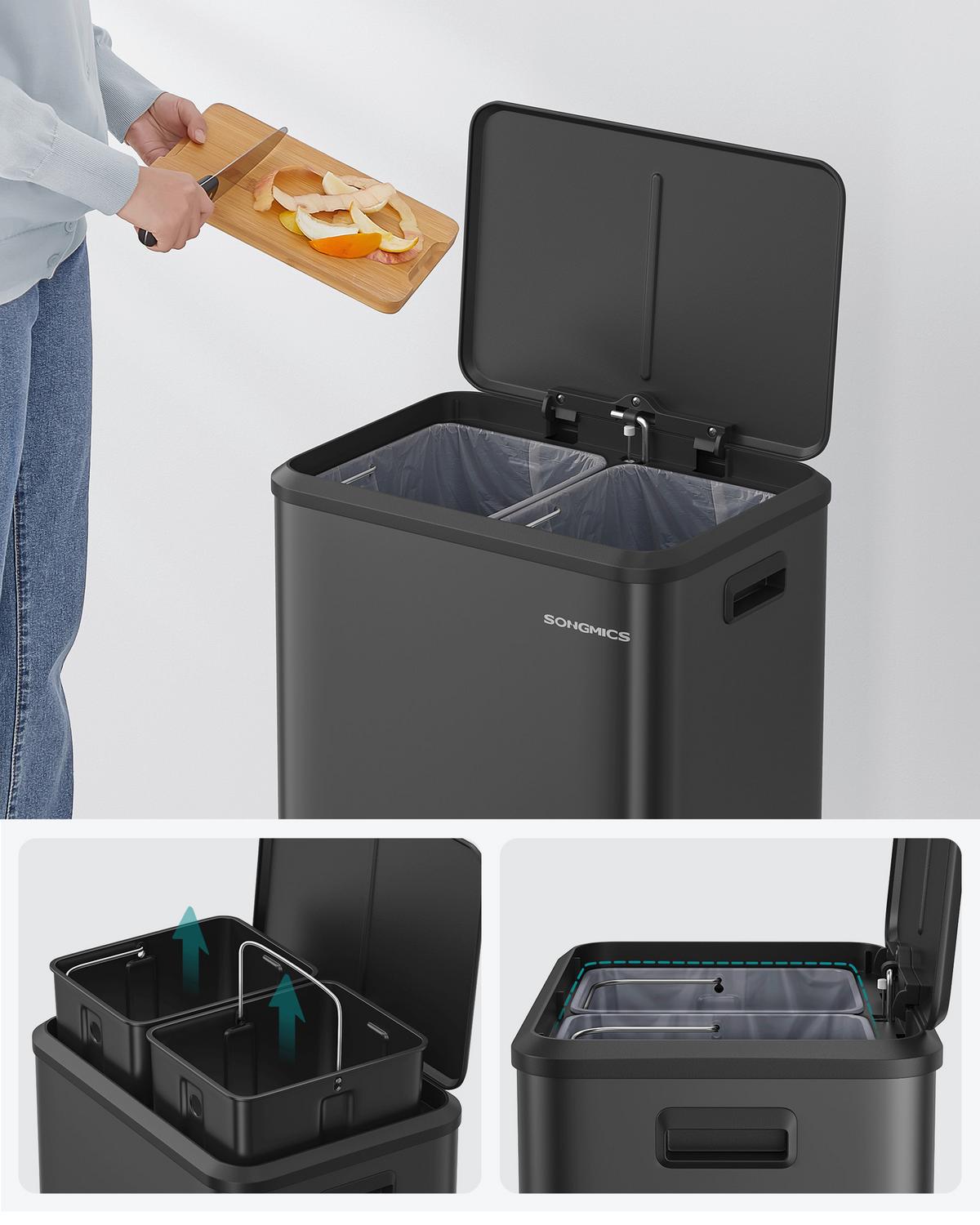 Abfallsammler Grau B: 41,7cm - Schwarz/Grau, Basics, Kunststoff/Metall (41,7/49,4/33,2cm)