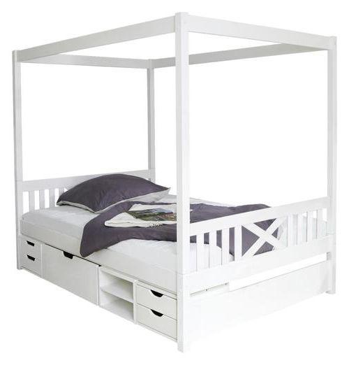 Posteľ s nebesami LINO biela - biela, Modern, drevo (140/200cm) - MID.YOU