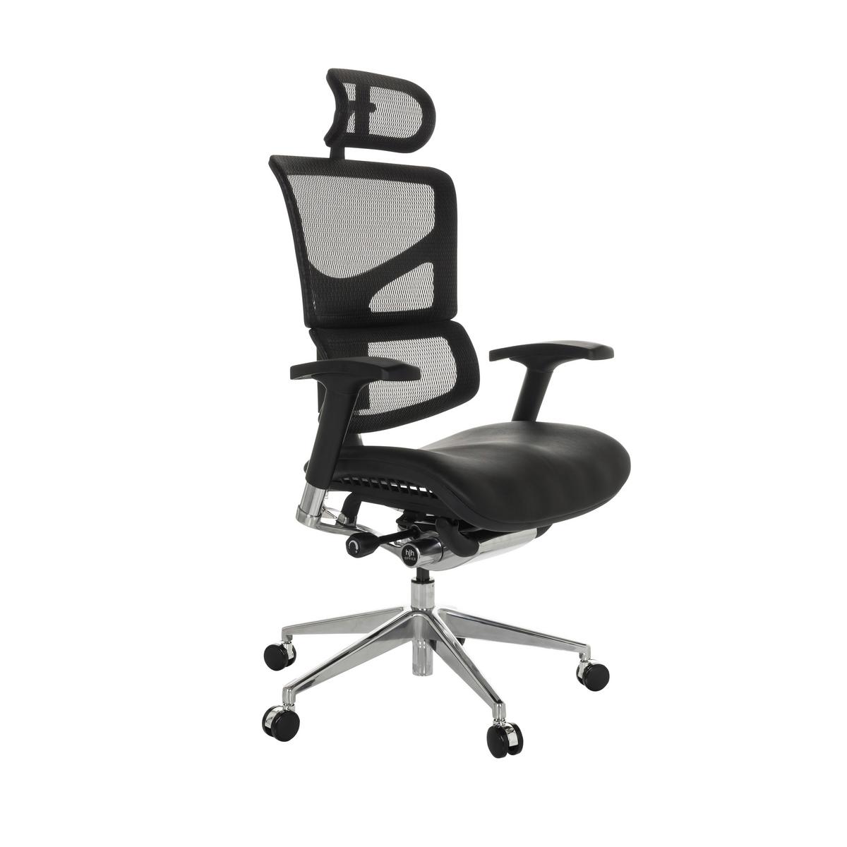 Drehstuhl Ergo-U2 Lm - Silberfarben/Schwarz, Basics, Leder/Kunststoff (70/124-146/67cm) - MID.YOU