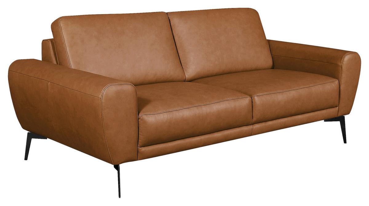 3-Sitzer-Sofa Spring, Cognac B: 207 cm - Cognac/Schwarz, Design, Leder (207/85/92cm) - Livetastic