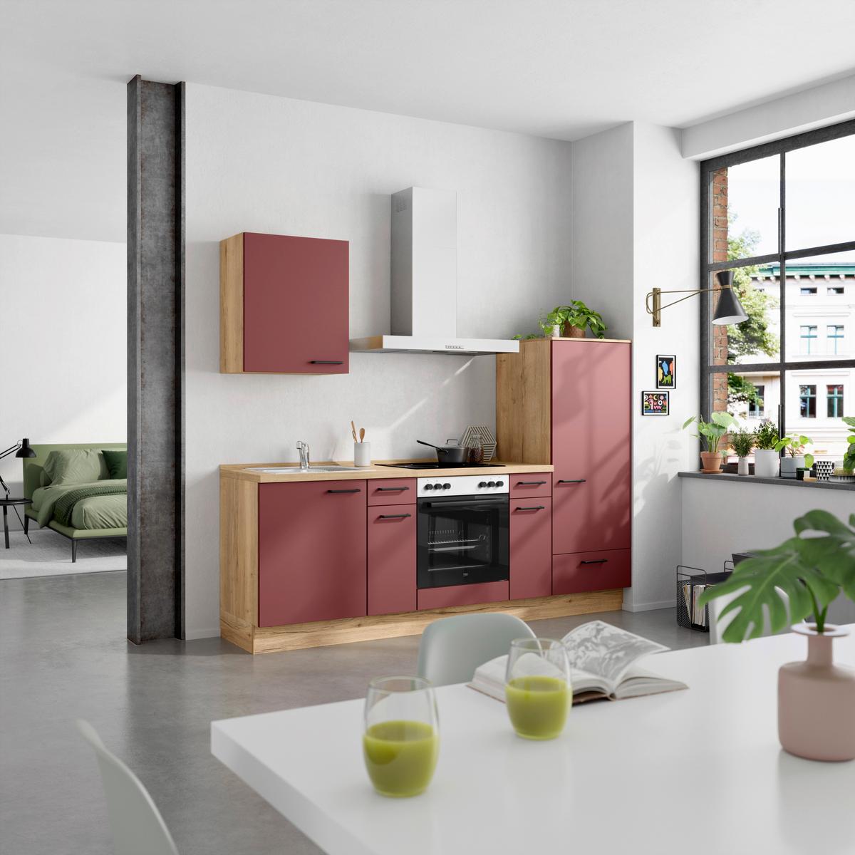 Küchenleerblock Easytouch Low-Line, L2 Rechts - Eichefarben/Rot, MODERN, Holzwerkstoff (240cm) - Nobilia