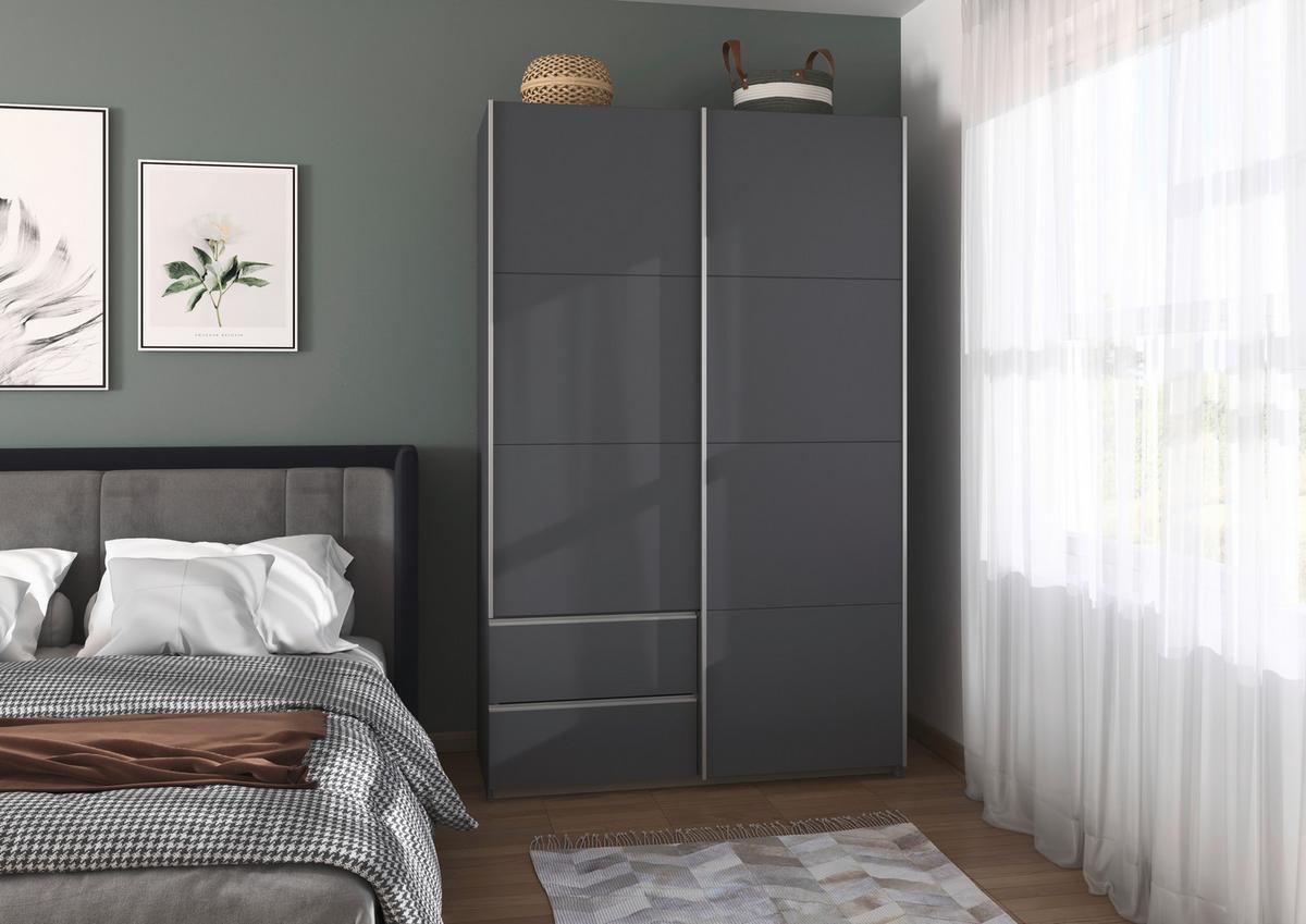 Schwebetürenschrank Stoke Grau/alufarben B: 131 Cm - Alufarben/Grau, MODERN, Holzwerkstoff (131/210/59cm) - Rauch Möbel