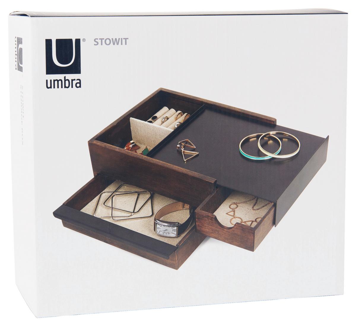 Schmuckbox Schwarz Walnussfraben B:22,1cm - Walnussfarben/Schwarz, Design, Holz/Metall (22,1/11,9/25,9cm) - Umbra