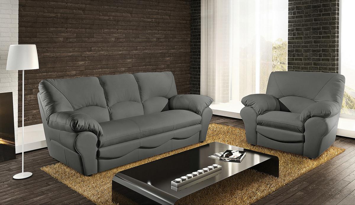3-Sitzer-Sofa Oslo Anthrazit B: 205 cm - Anthrazit/Schwarz, Design, Leder (205/92/85cm) - Livetastic