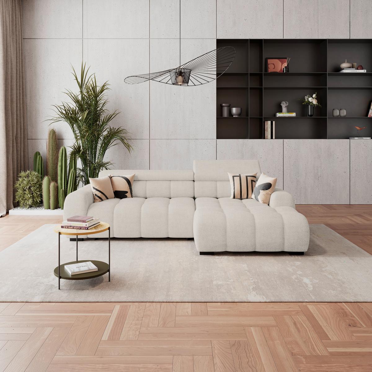 Ecksofa Fargo Elektrischer Cremefarben, B: 285 Cm - Creme/Schwarz, Trend, Textil (285/168cm)