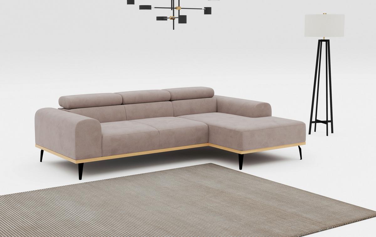 Ecksofa Sandfarben Mit Sitzvorzug S: 244x157 Cm - Sandfarben/Schwarz, KONVENTIONELL, Textil (244/157cm) - Cotta