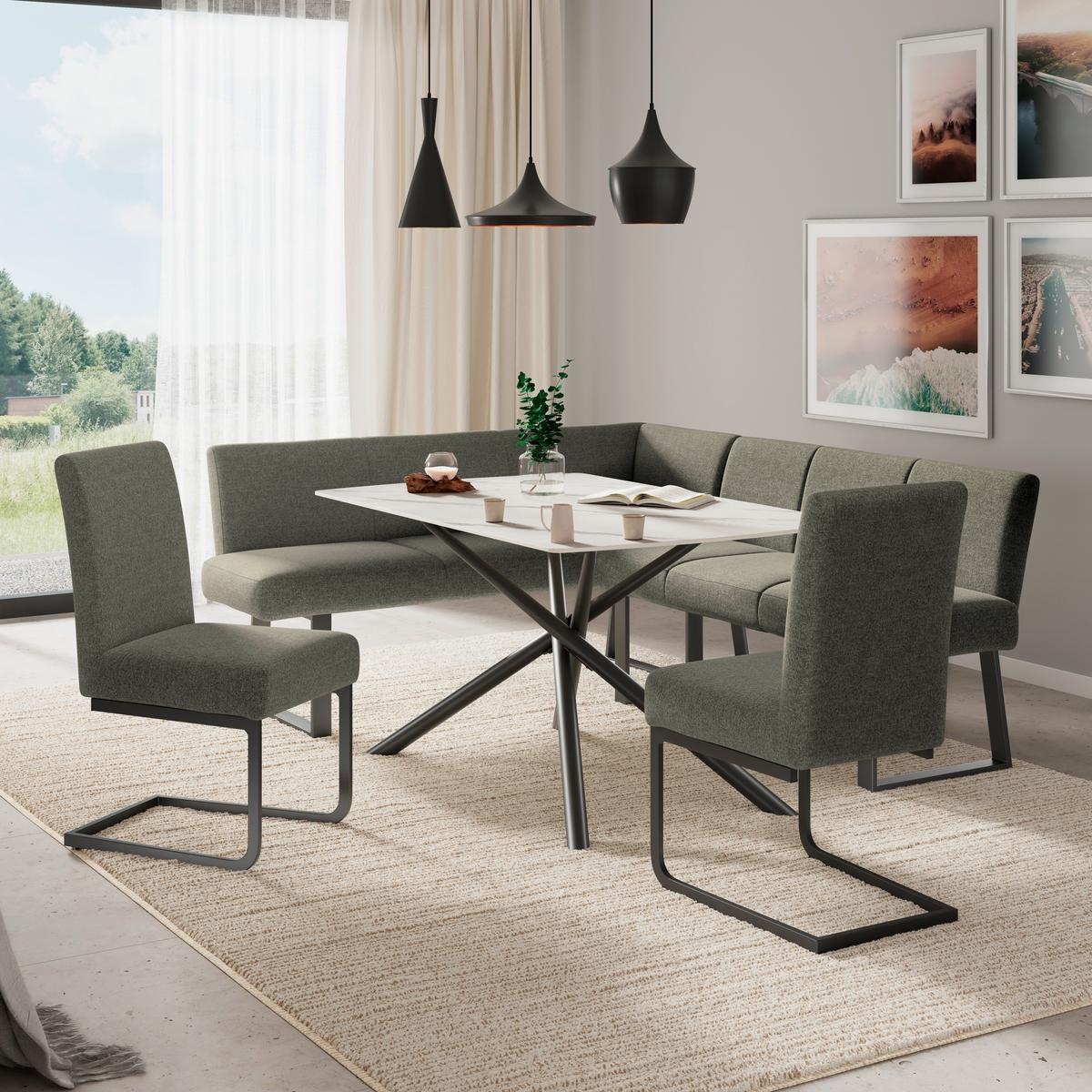 Eckbank Grün/Metallbeine Terri 190x150 cm - Schwarz/Grün, MODERN, Textil/Metall (190/150cm) - MID.YOU