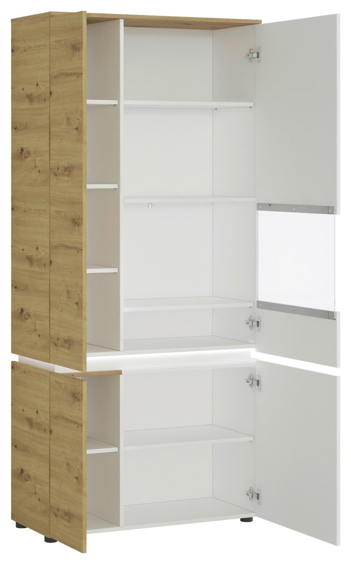 Vitrine Luci Weiß Eiche Artisan/Weiß B: 90,4 cm - Weiß/Eiche Artisan, Trend, Glas/Holzwerkstoff (90,4/199/40cm) - MID.YOU