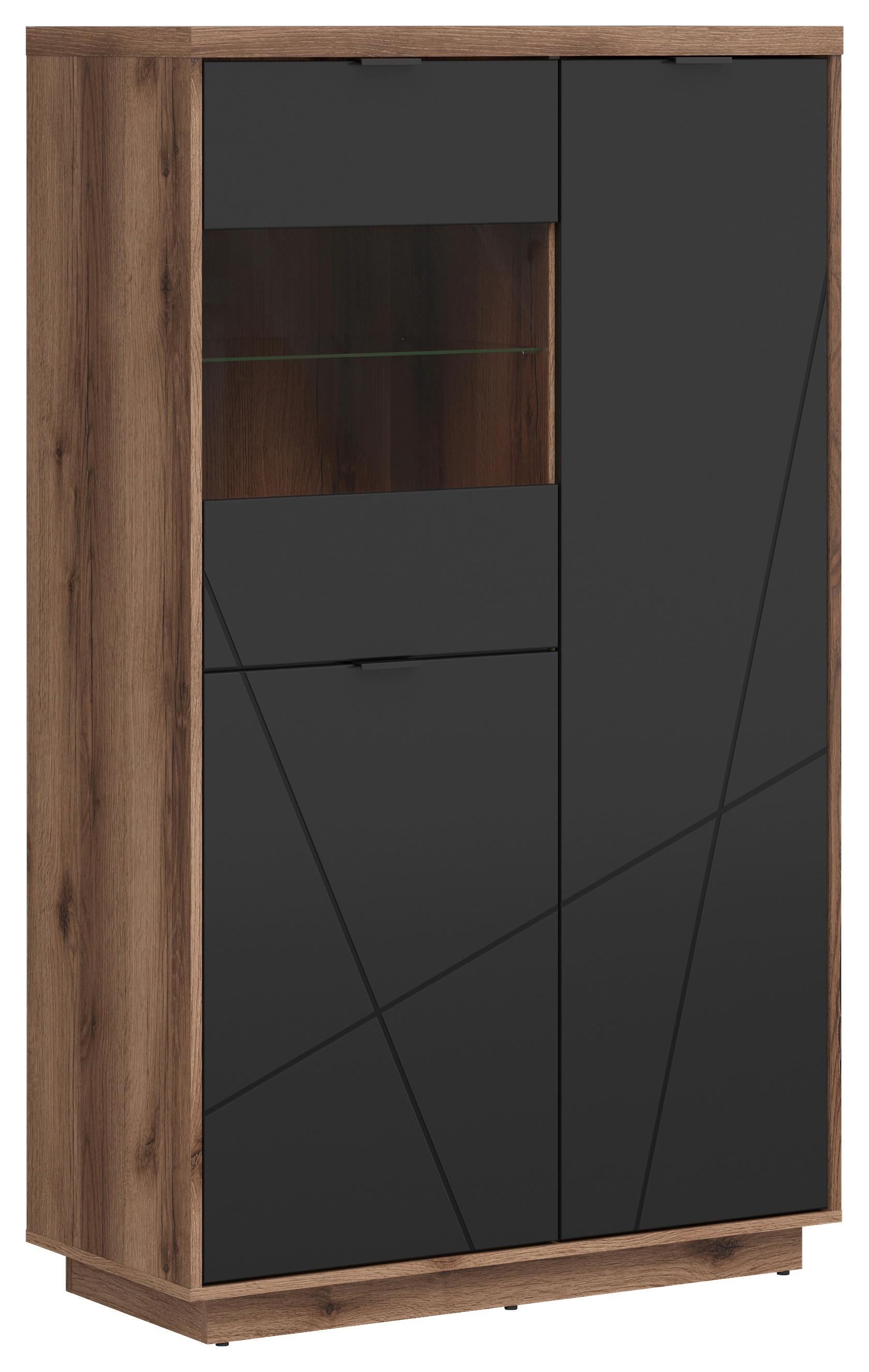 Vitrine Forn Glass-Door Cabinet - Eichefarben/Schwarz, Design, Glas/Holzwerkstoff (94/157/42,5cm)