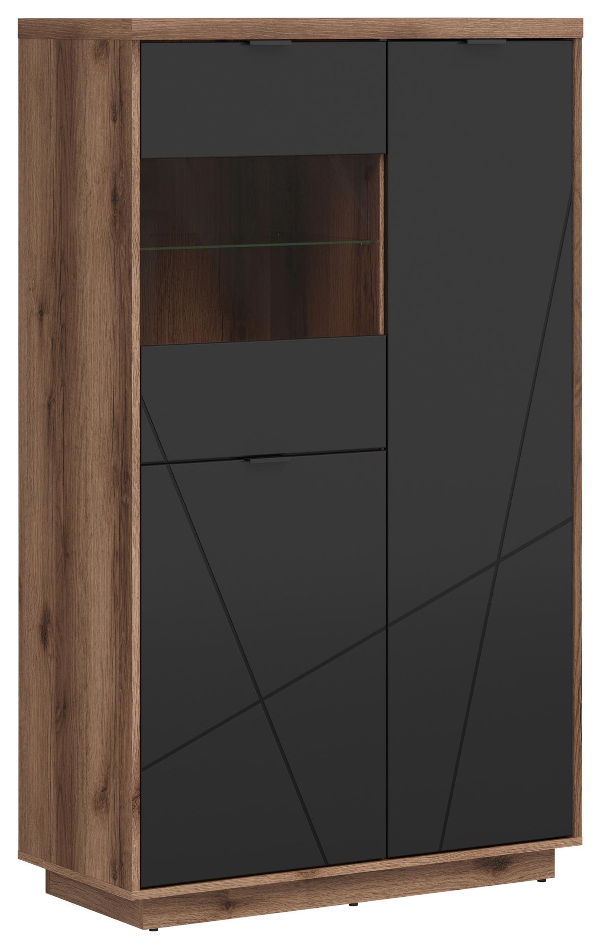 Vitrine Forn Glass-Door Cabinet - Eichefarben/Schwarz, Design, Glas/Holzwerkstoff (94/157/42,5cm)