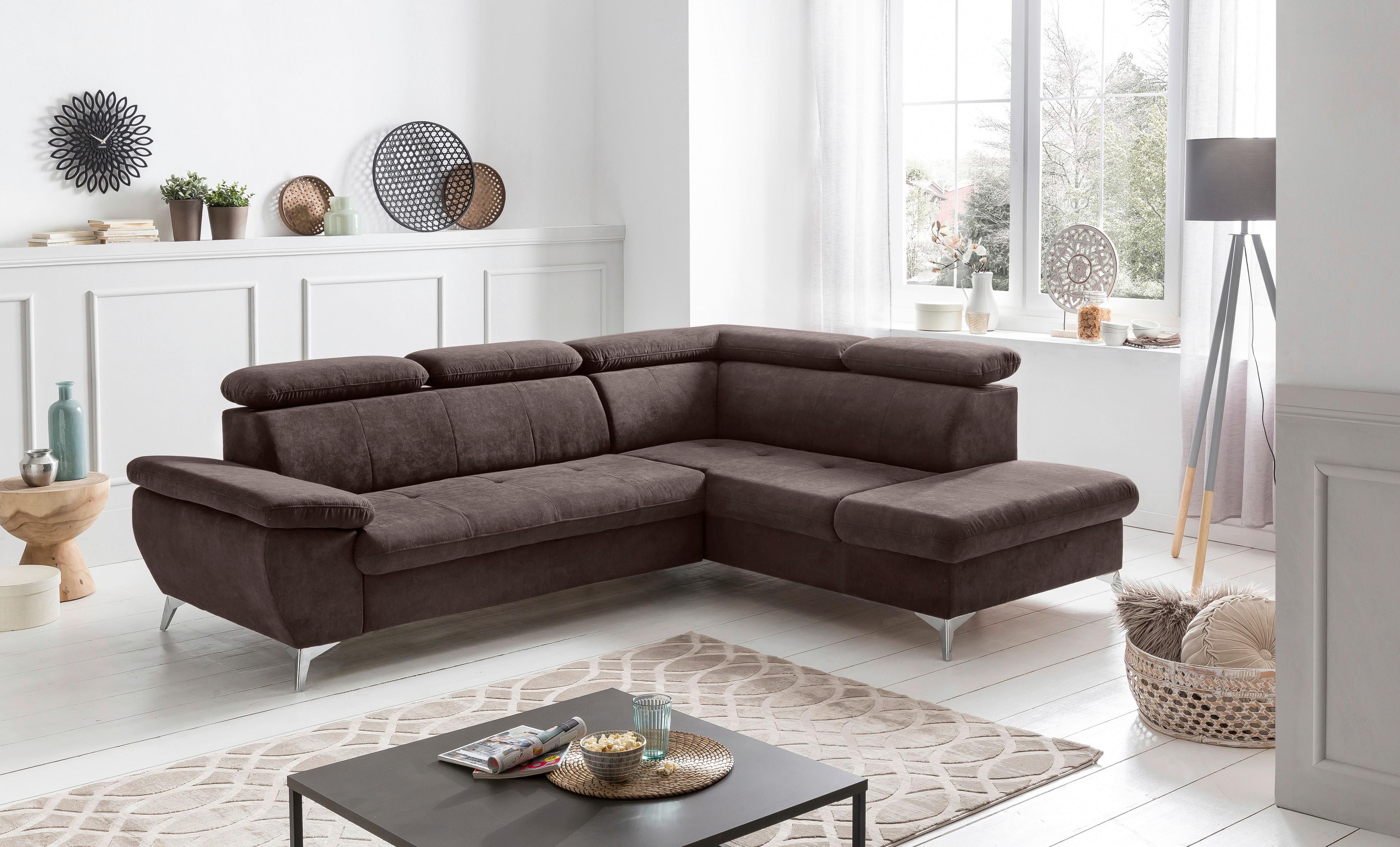 Ecksofa Mit Schlaffunktion Und Bettkasten Gisele Braun - Chromfarben/Dunkelbraun, KONVENTIONELL, Textil (256/209cm) - Livetastic