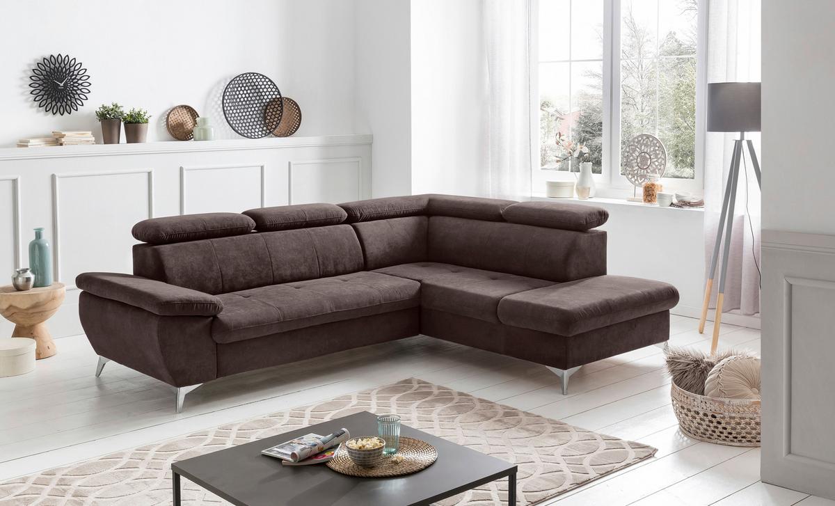 Ecksofa Mit Schlaffunktion Und Bettkasten Gisele Braun - Chromfarben/Dunkelbraun, KONVENTIONELL, Textil (256/209cm) - Livetastic