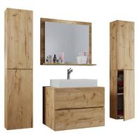 Badezimmer Lendas5-teilig Honigeicheb:147 - Honigeiche/Weiß, MODERN, Glas/Keramik (147cm) - MID.YOU