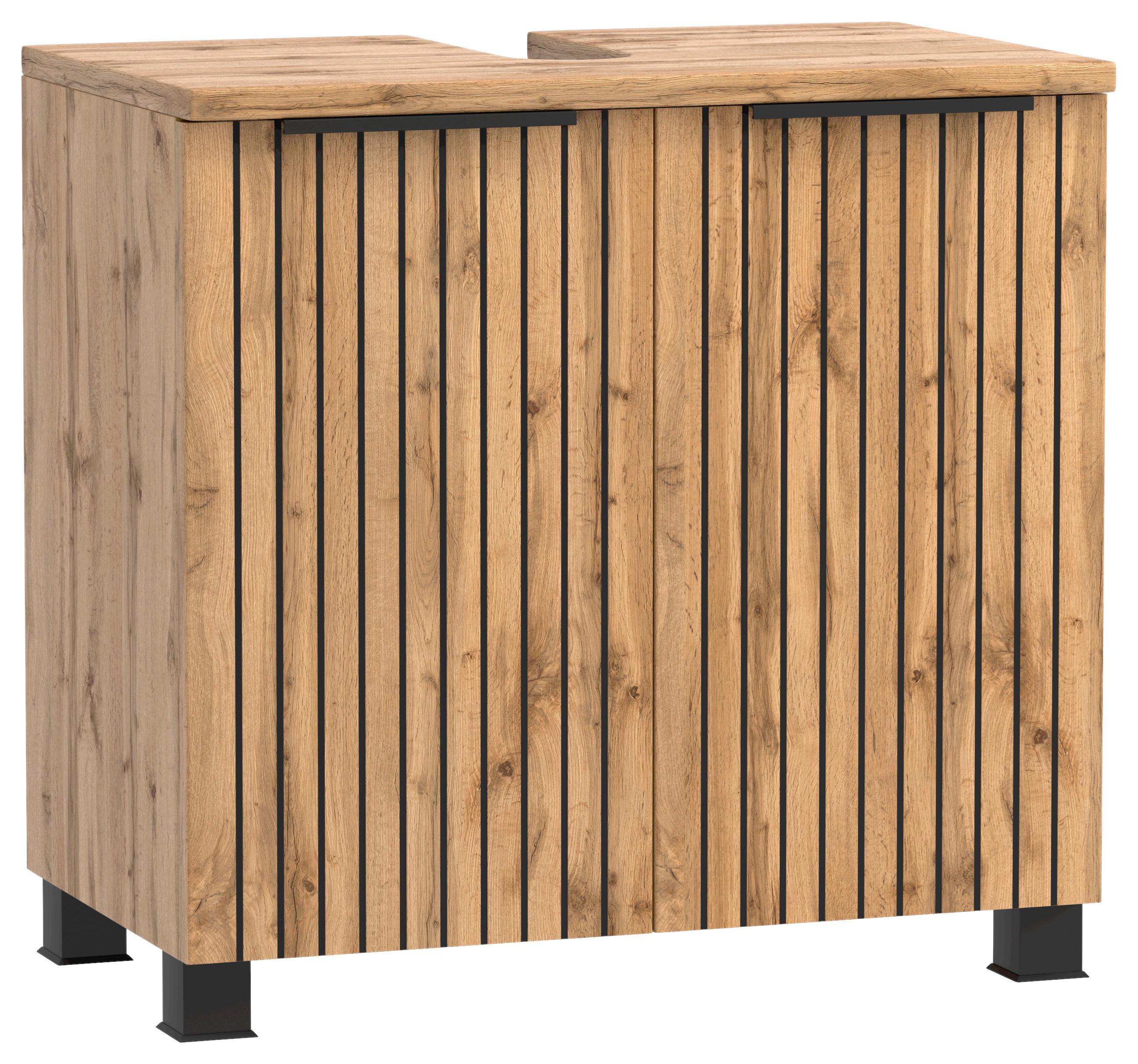 Waschbeckenunterschrank Chester B: 60 cm - Eiche Wotan/Schwarz, MODERN, Holzwerkstoff (60/54/35cm) - Held