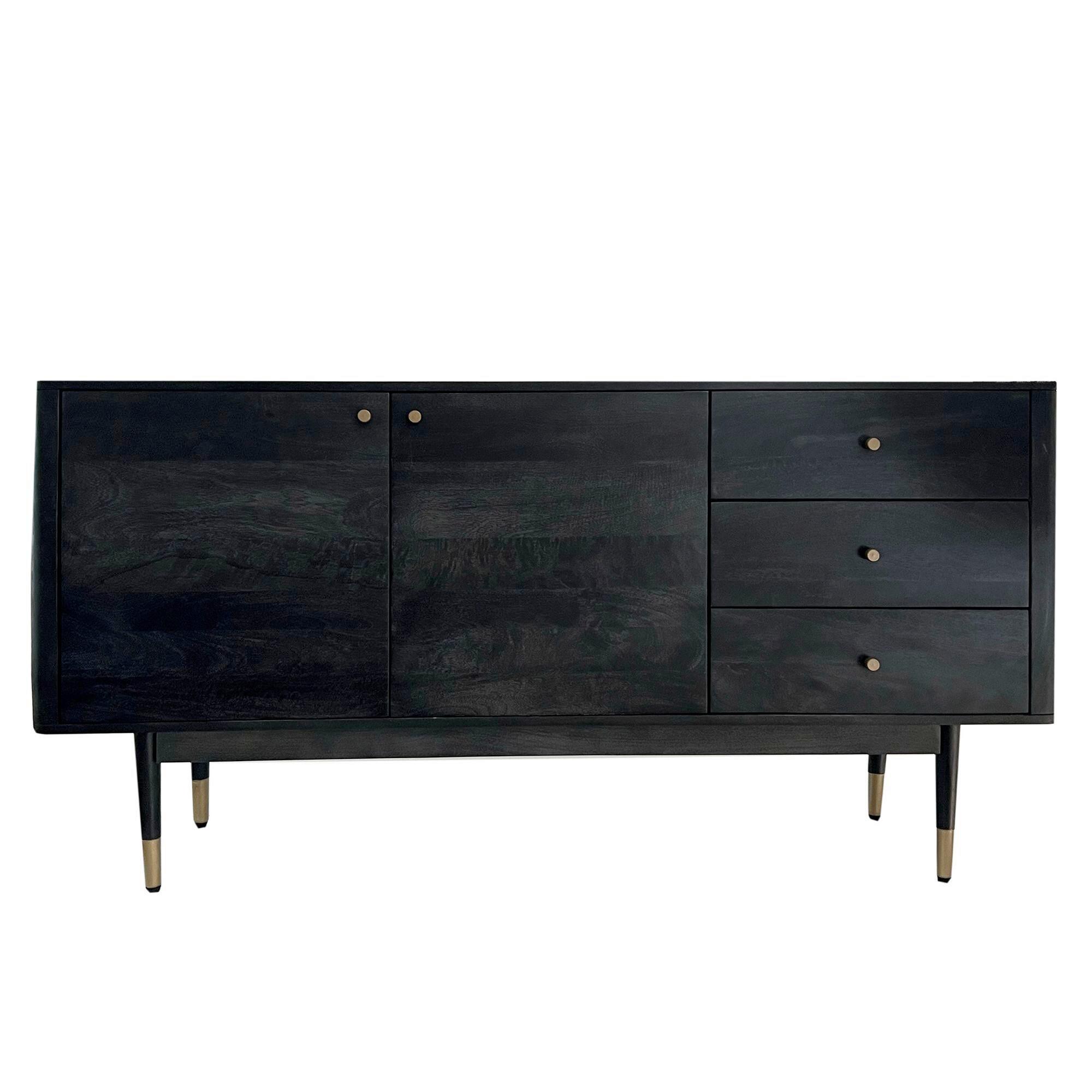 Sideboard Schwarz B: 160 cm - Goldfarben/Schwarz, Natur, Holz (160/81/42cm) - Livetastic