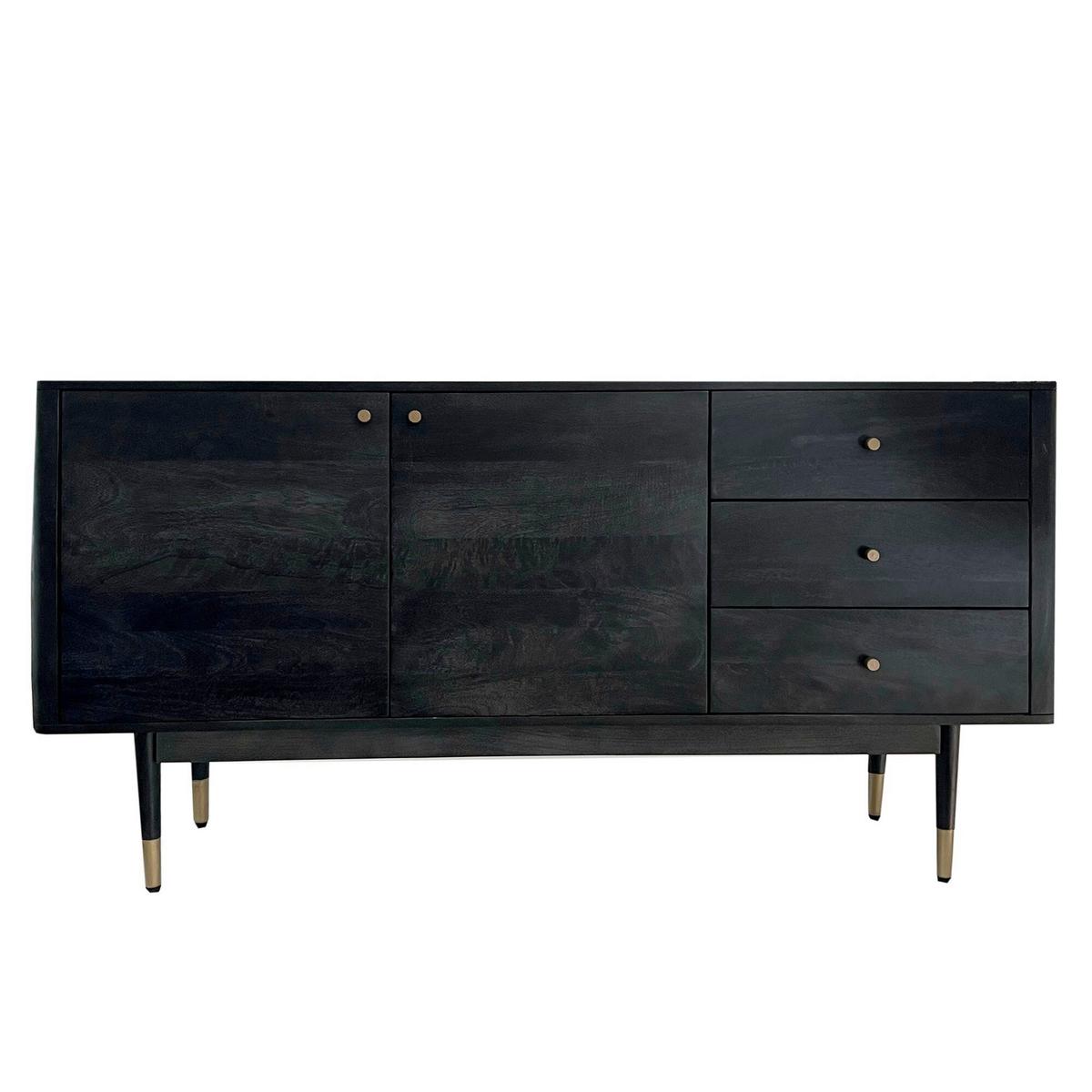 Sideboard Schwarz B: 160 cm - Goldfarben/Schwarz, Natur, Holz (160/81/42cm) - Livetastic
