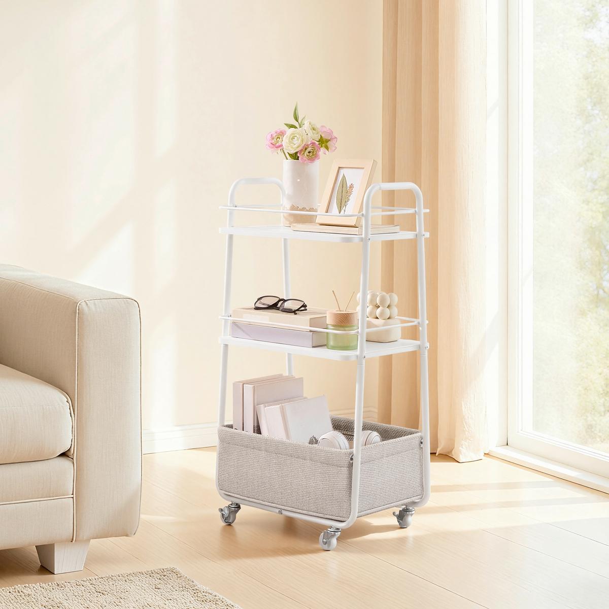 SERVÍROVACÍ VOZÍK BIELA/HNEDÁ - biela/béžová, Trend, kov/kompozitné drevo (43/81/30cm) - Boxxx
