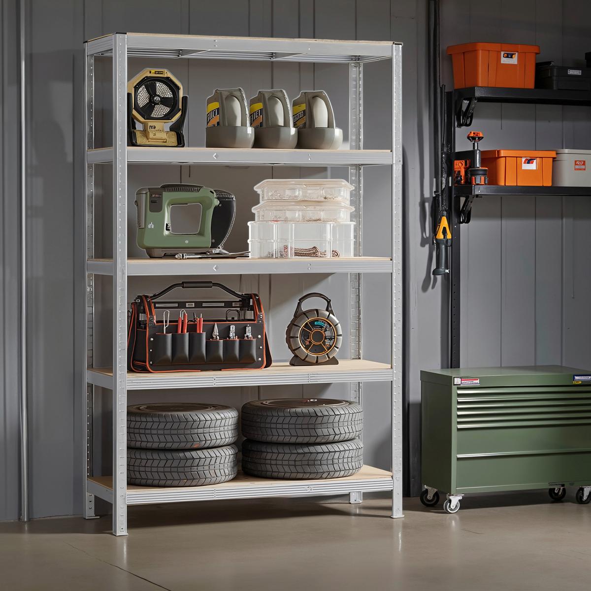 Schwerlastregal Shelving Naturfarben/Silberfarben 120cm - Silberfarben/Naturfarben, Basics, Holzwerkstoff/Metall (120/200/60cm)