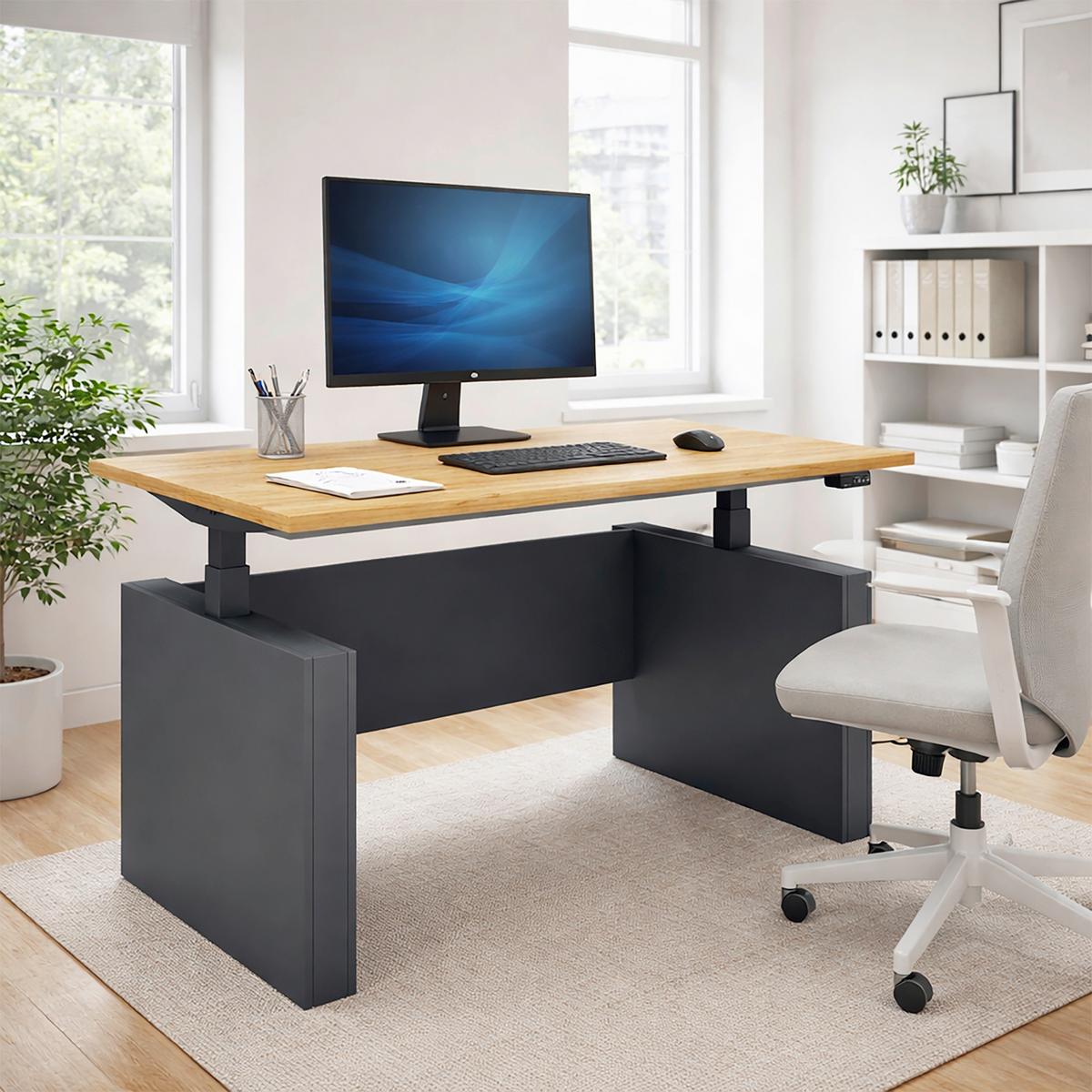 Schreibtisch E-Salia Schwarz/ Anthrazit/Honigeiche L: 138cm - Honigeiche/Anthrazit, KONVENTIONELL, Holzwerkstoff (138/80/73-122cm) - MID.YOU