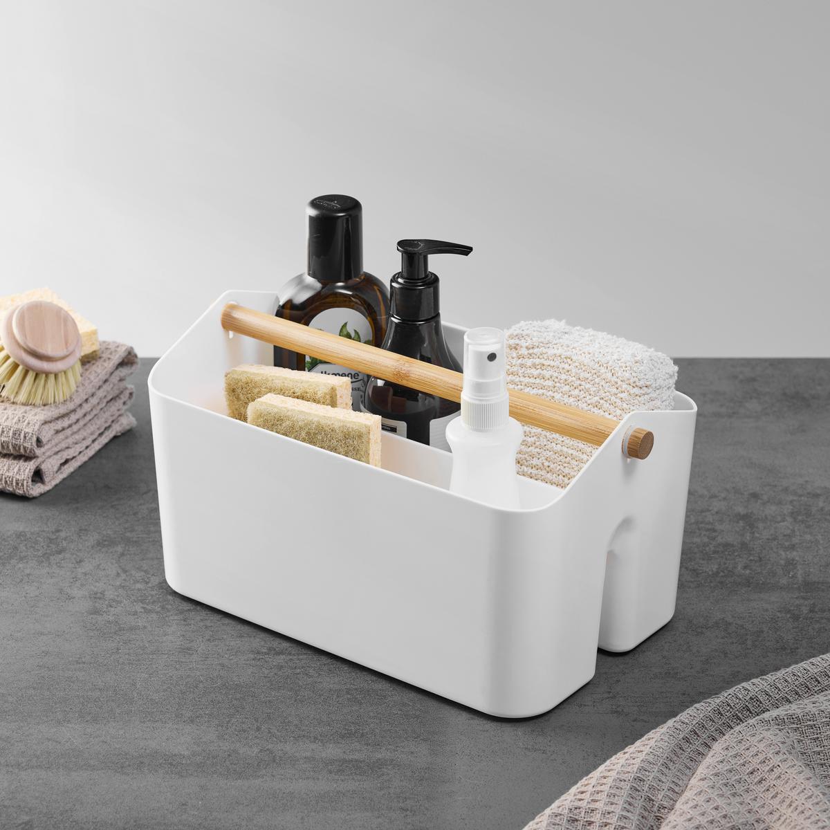 Košík ORGANIZER - biela, Modern, plast/prírodné materiály (28/16,8/14,8cm) - Mömax