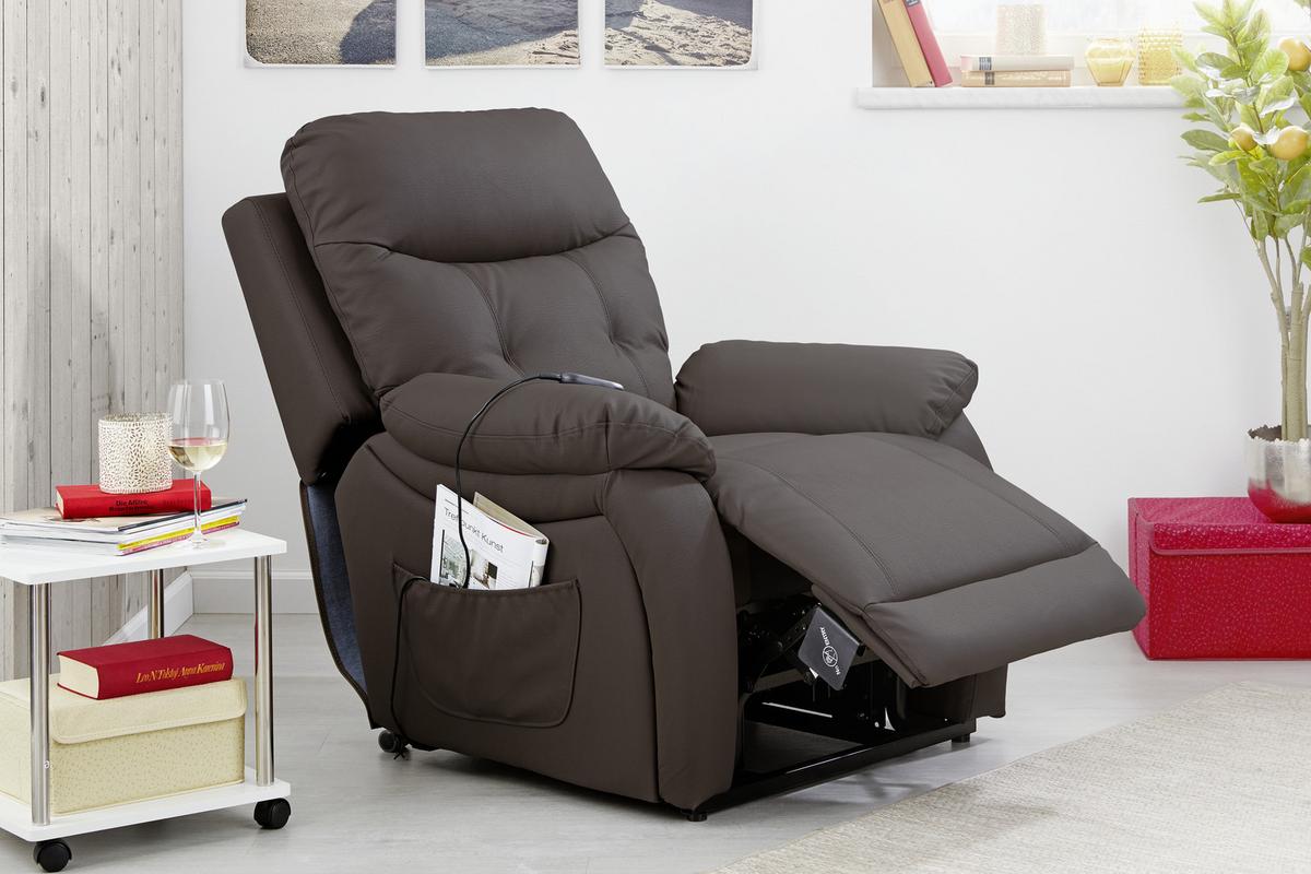 Relaxačné kreslo MARIO, hnedá, kožený vzhľad - hnedá/čierna, Konventionell, kov/textil (89/107-79/94-165cm) - James Wood