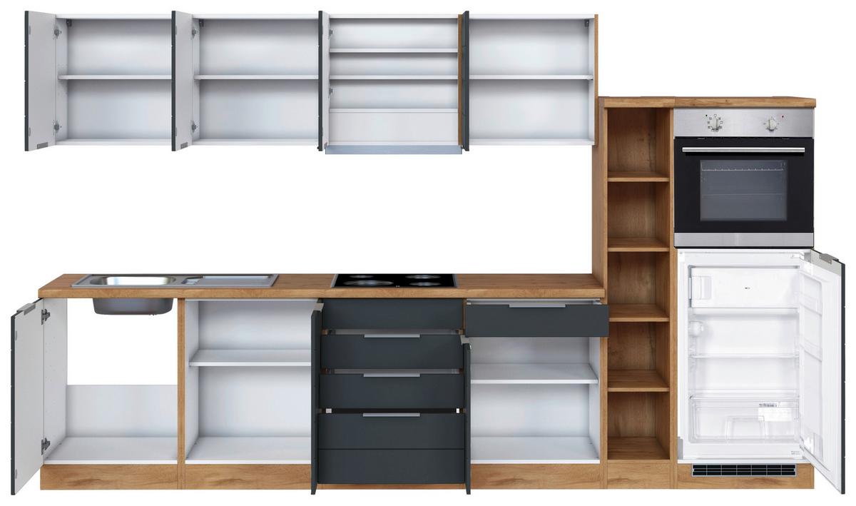 Küchenzeile Florenz mit Geräte B: 330 cm Grau/Eiche Dekor - Eiche Wotan/Grau, Design, Holzwerkstoff (330cm) - Held