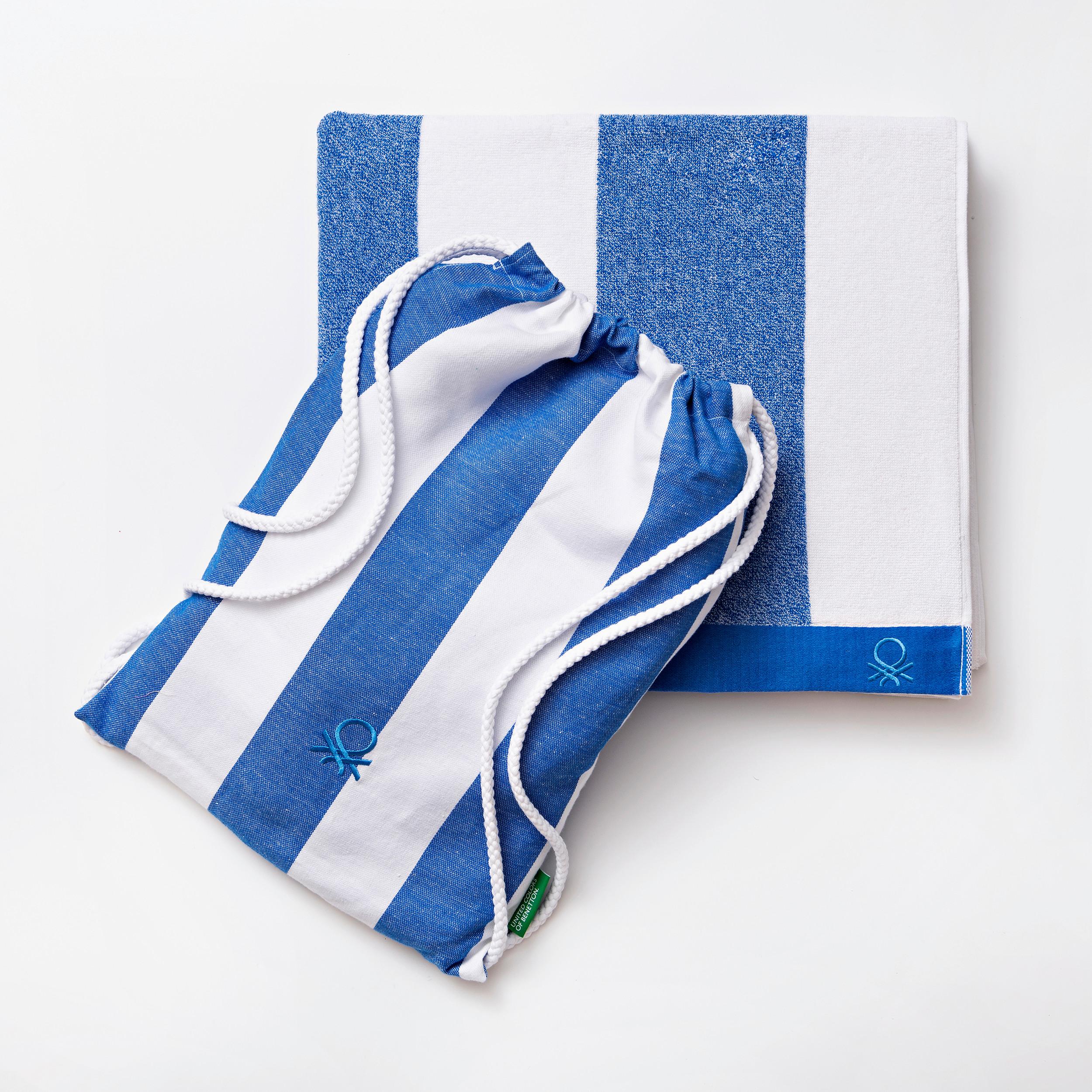 Strandtuch Baumwolle Blau/ Weiss 45x35x4 cm - Blau/Weiß, Basics, Textil (45/35/4cm) - Benetton