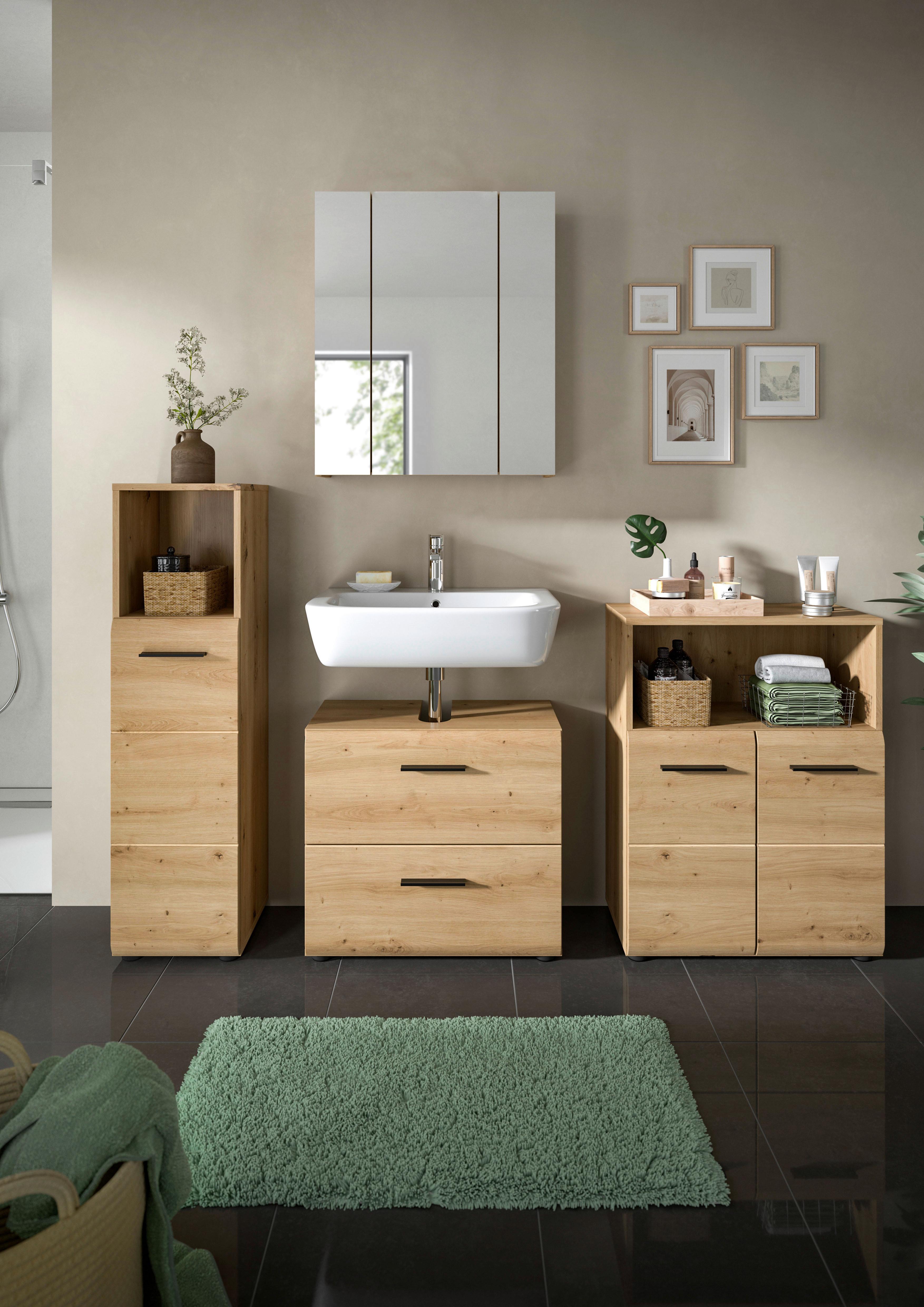 Badezimmer Ice Eiche Artisan Dekor B: 150cm - Schwarz/Eiche Artisan, Basics, Holzwerkstoff (150cm) - MID.YOU