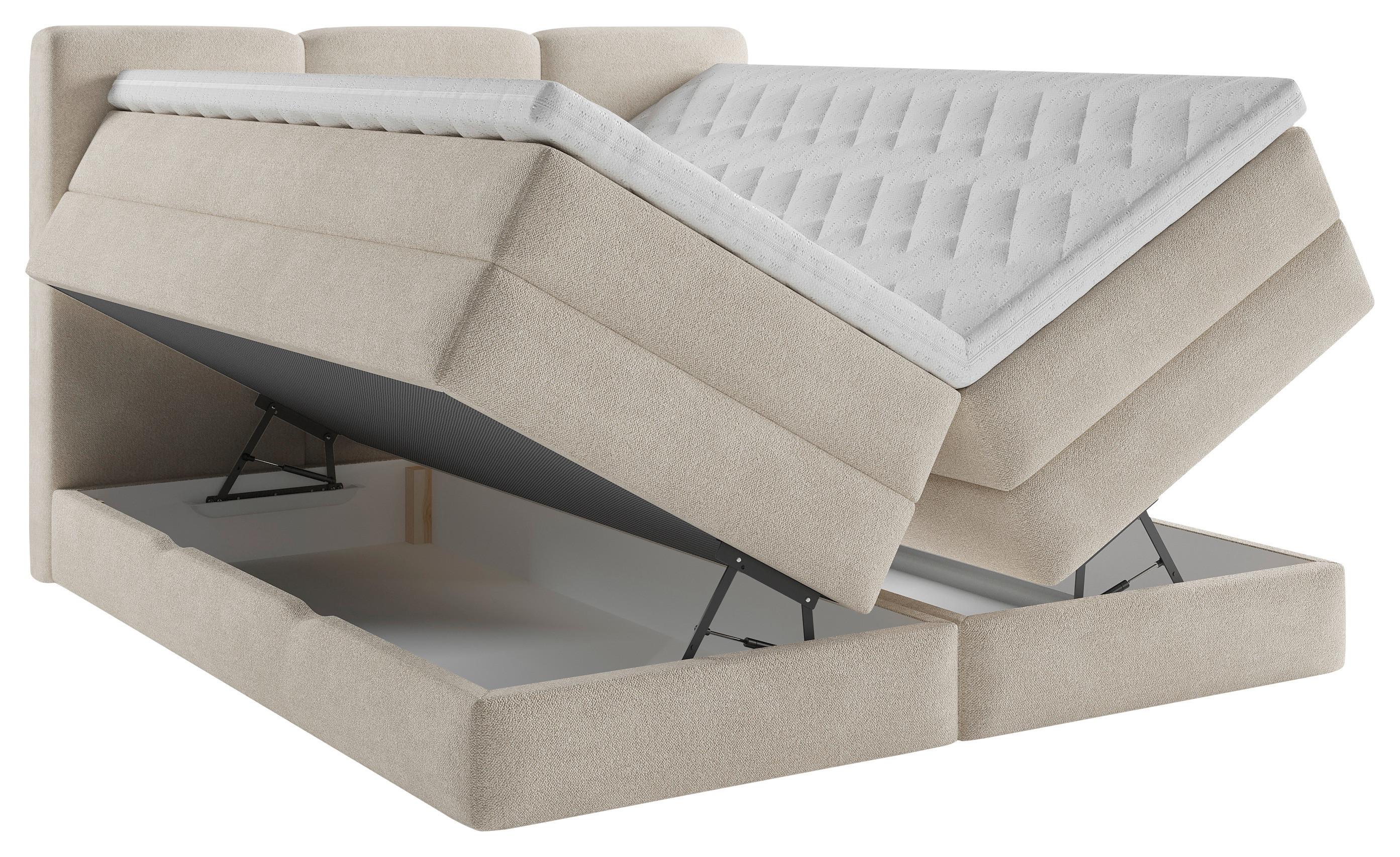 Boxspringbett Castel K - Creme/Schwarz, MODERN, Textil (180/200cm) - MID.YOU