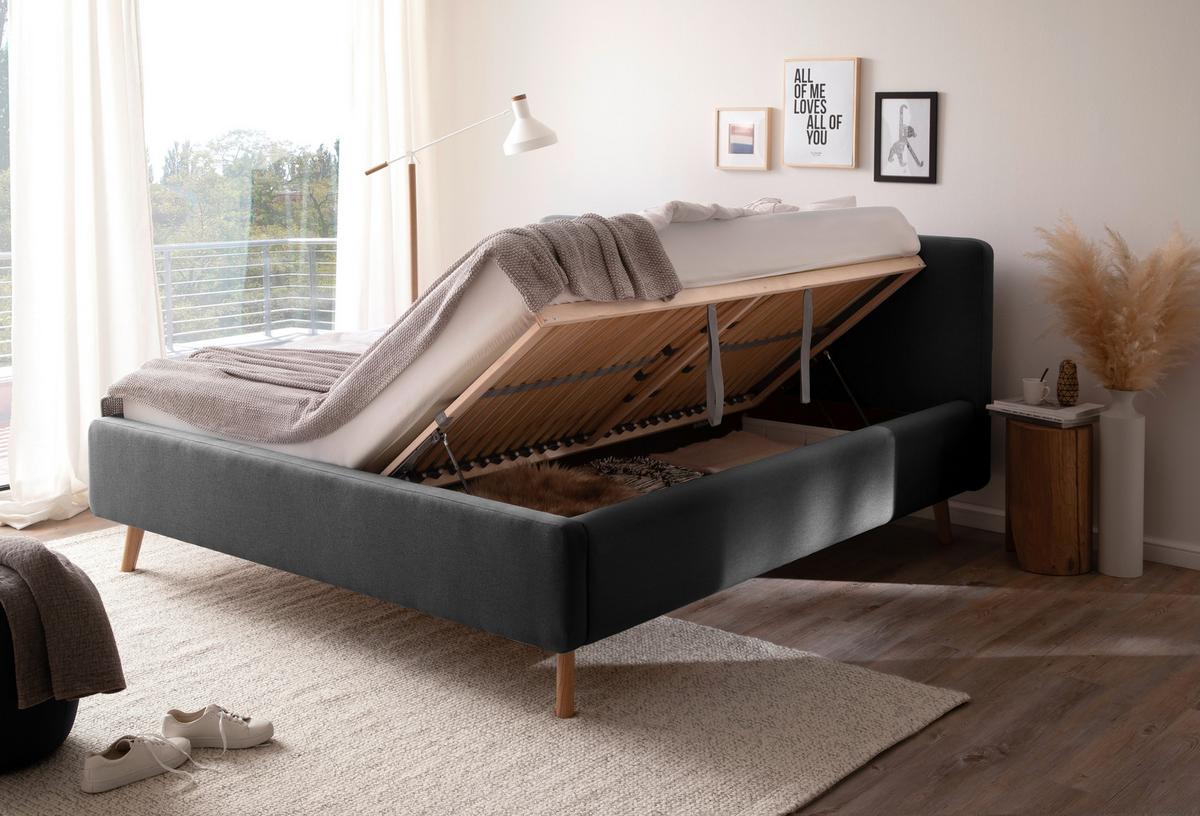 Polsterbett Mattis 180x200cm Anthrazit, inkl. Bettkasten - Eichefarben/Anthrazit, Design, Holz/Textil (180/200cm) - Livetastic