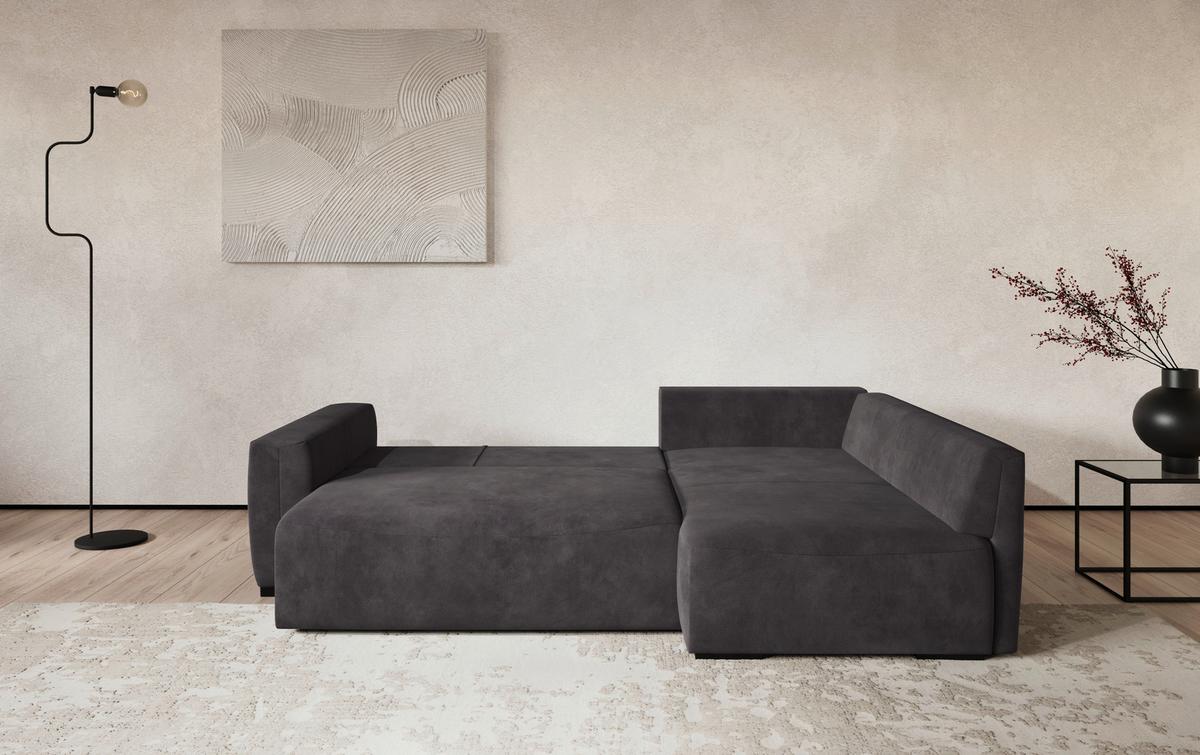 Ecksofa mit Bettfunktion Giro Mikrofaser schwarz, B: 252cm - Schwarz, Trend, Textil (252/86/170cm)