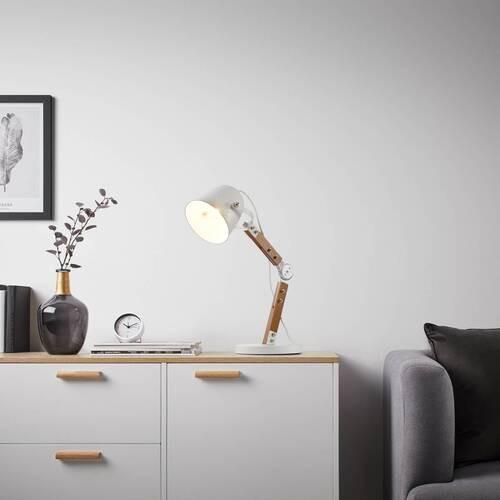 Stolní lampa GEORGE max. 40 Watt - bílá, Moderní, kov/dřevo - Bessagi Home