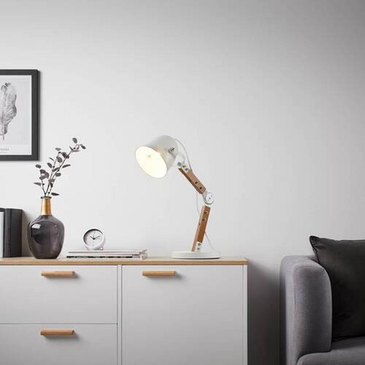 Stolní lampa GEORGE max. 40 Watt - bílá, Moderní, kov/dřevo - Bessagi Home