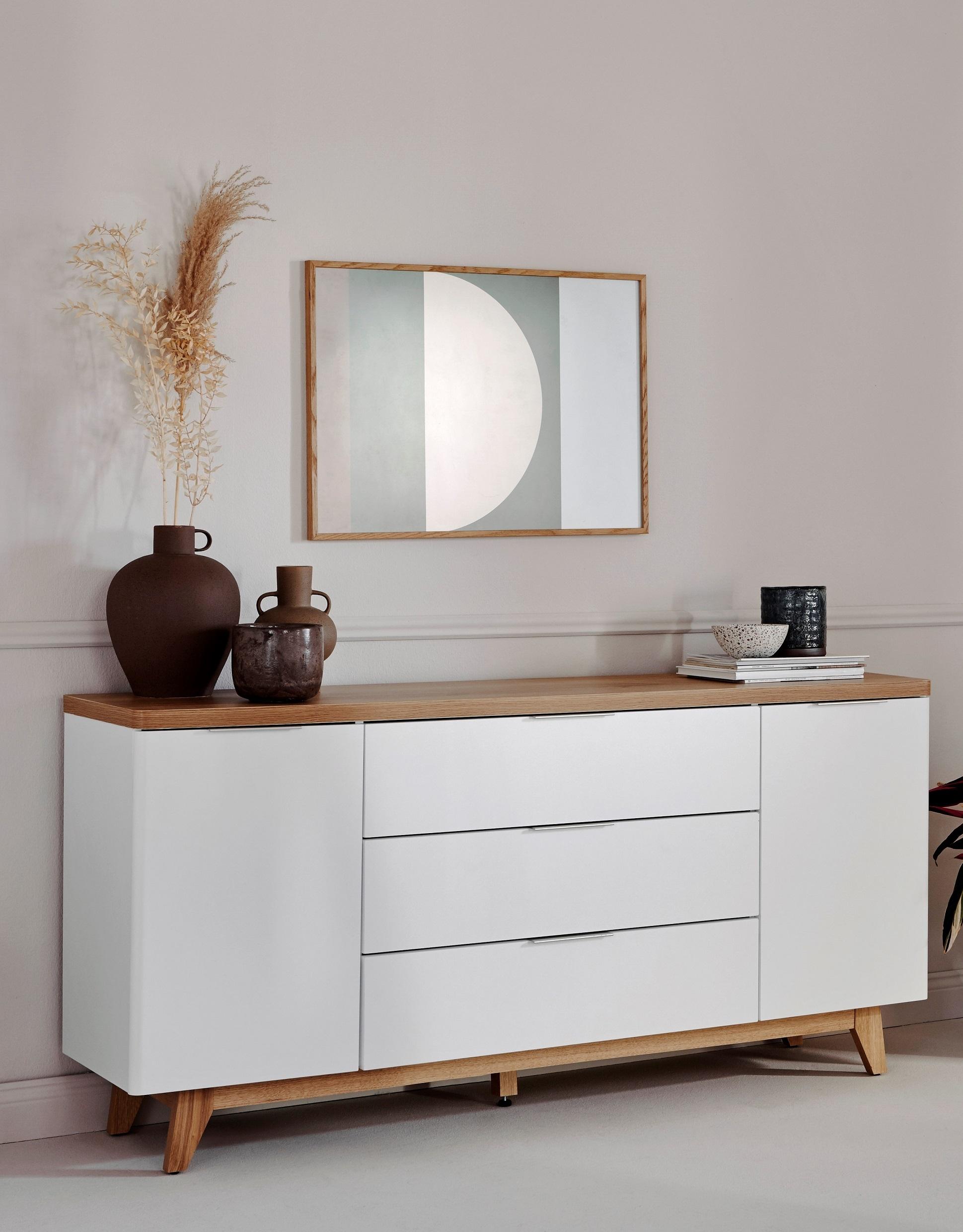 Sideboard 160 cm Libre Sb 160 Weiß/Eichefarben - Eichefarben/Weiß, KONVENTIONELL, Holzwerkstoff (160/77/39cm) - Livetastic