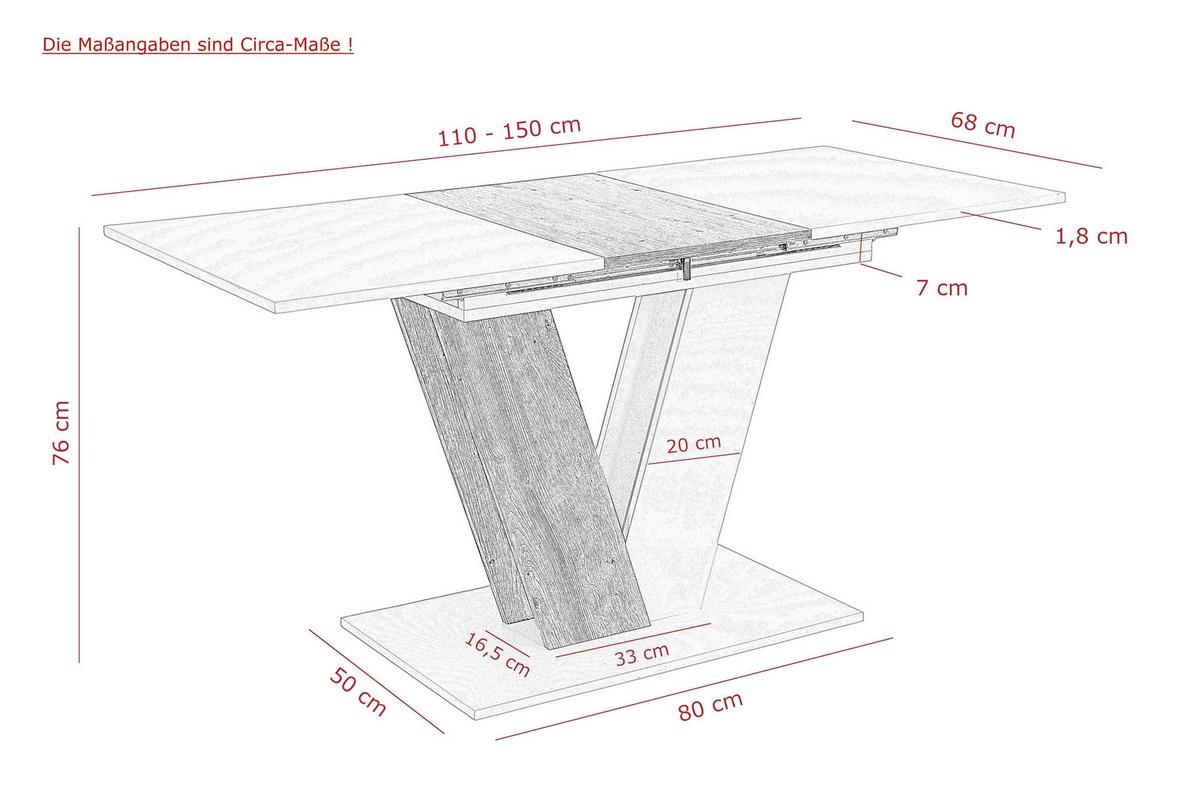 Esstisch Siena T - Eiche Artisan/Weiß, MODERN, Holzwerkstoff (110-150/76/70cm) - MID.YOU