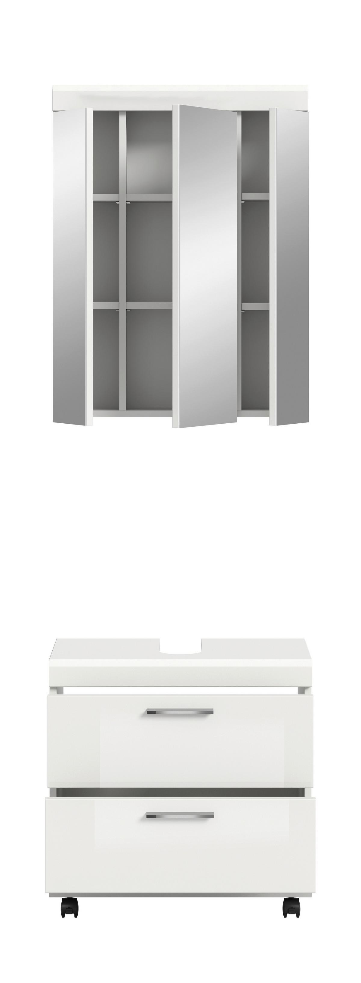 BADEZIMMER Scout Weiß/Weiß HG B: 60cm - Weiß Hochglanz/Schwarz, Trend, Glas/Holzwerkstoff (60cm) - MID.YOU