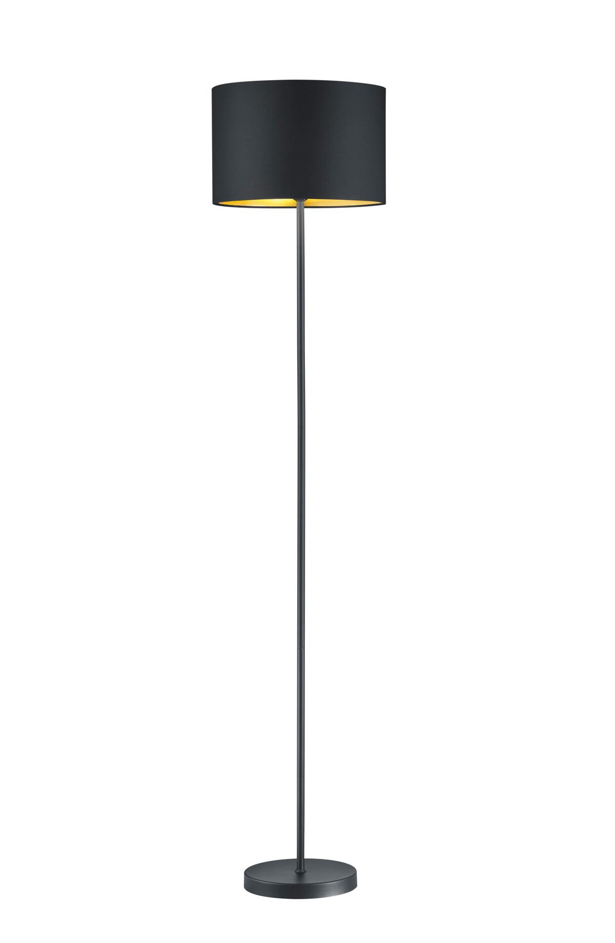 Stehlampe Schwarz/Goldfarben mit Fußschalter, Textilschirm - Goldfarben/Schwarz, Basics, Textil/Metall (35/160cm) - Trio Leuchten