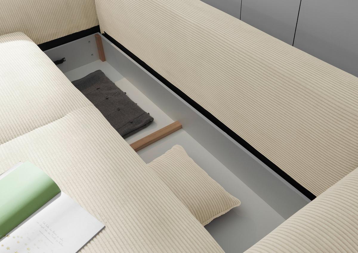 2-sitzer-sofa Mit Schlaffunktion Maureen B:250cm - Creme/Schwarz, KONVENTIONELL, Textil (250/95/125cm) - MID.YOU