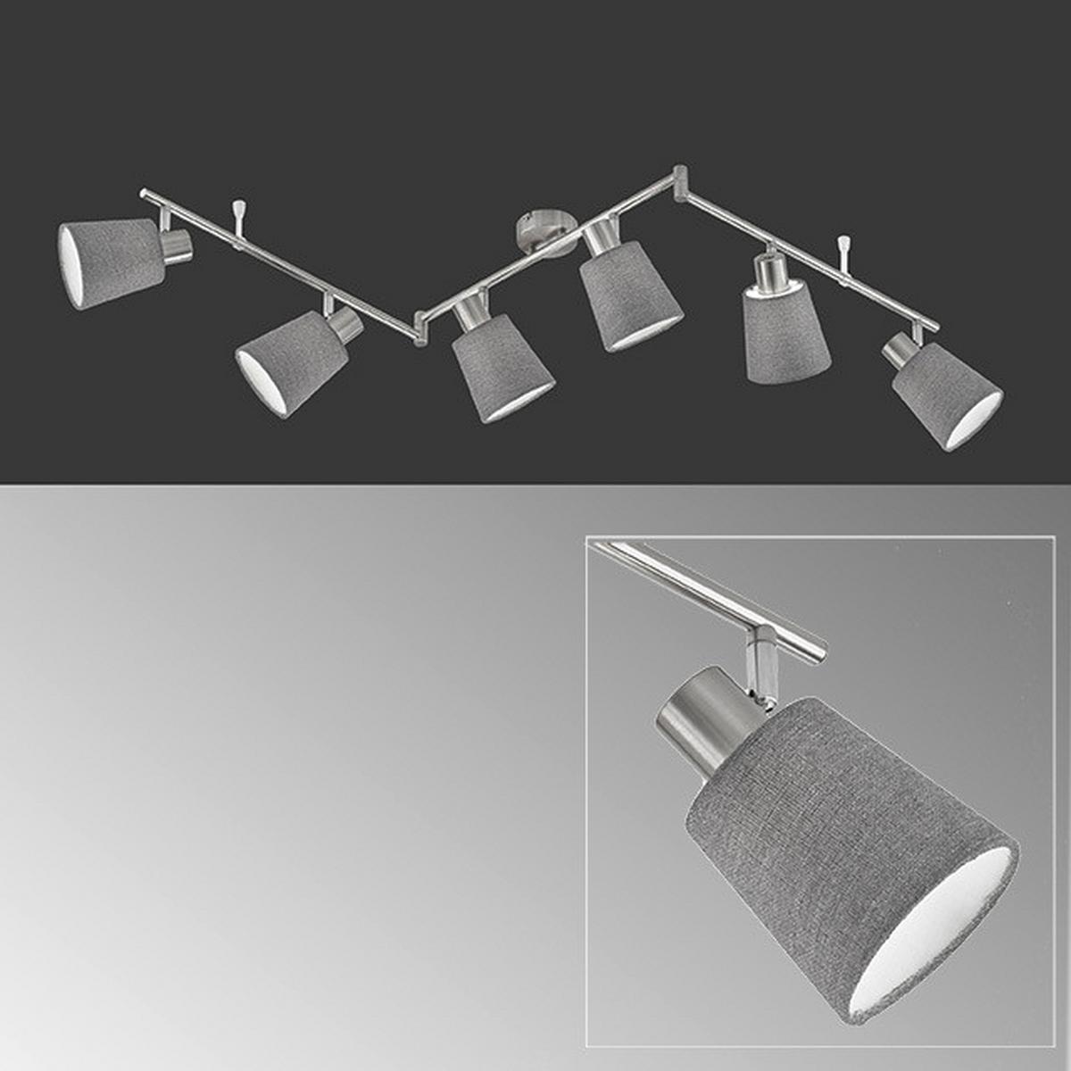 Deckenleuchte Jeff L: 145 cm 6-Flammig Schwenkbar - Grau, Design, Textil (11/145cm) - Fischer & Honsel